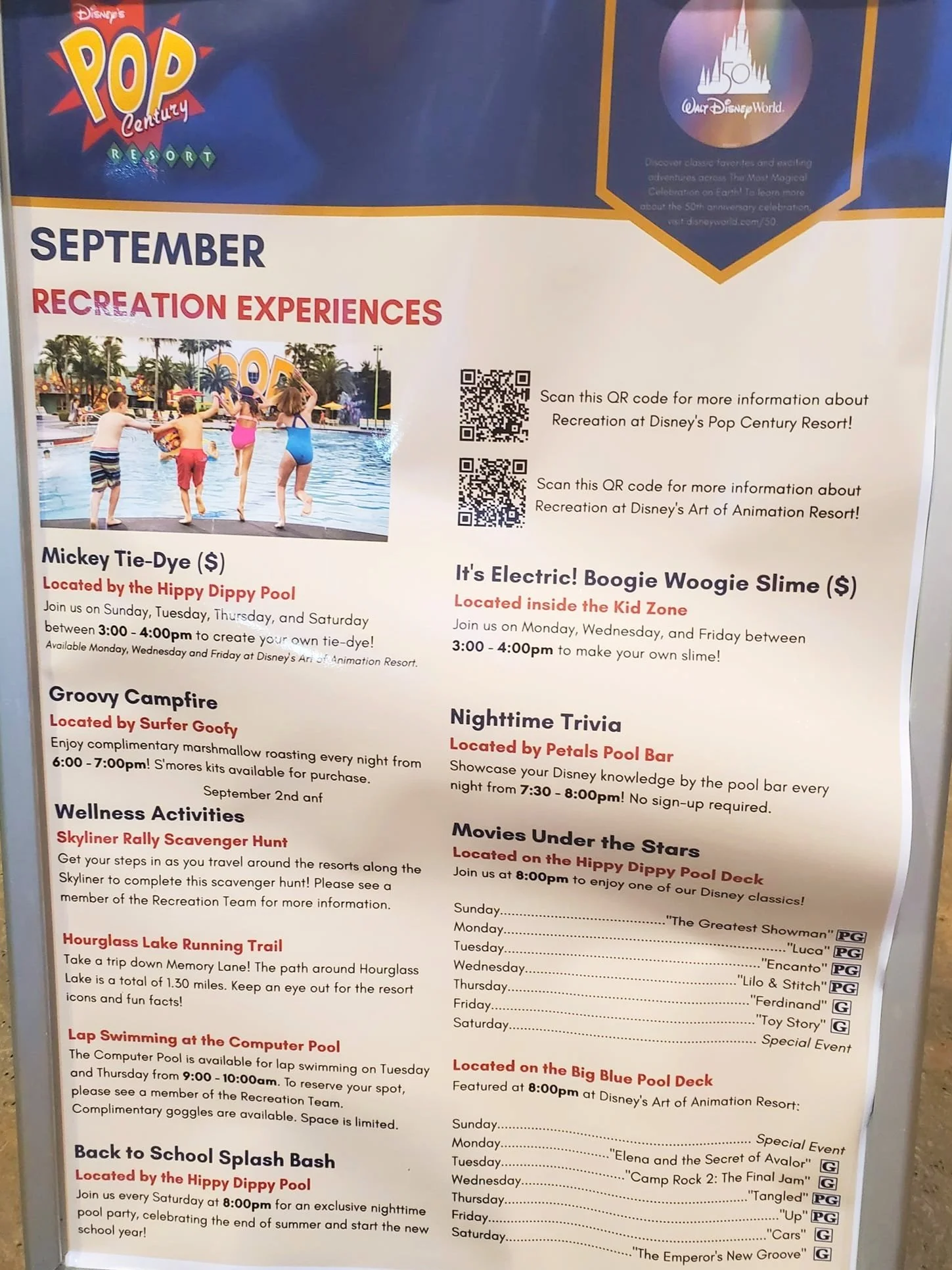 Disney's Pop Century Resort Activity Calendar Archive — Magical Resort