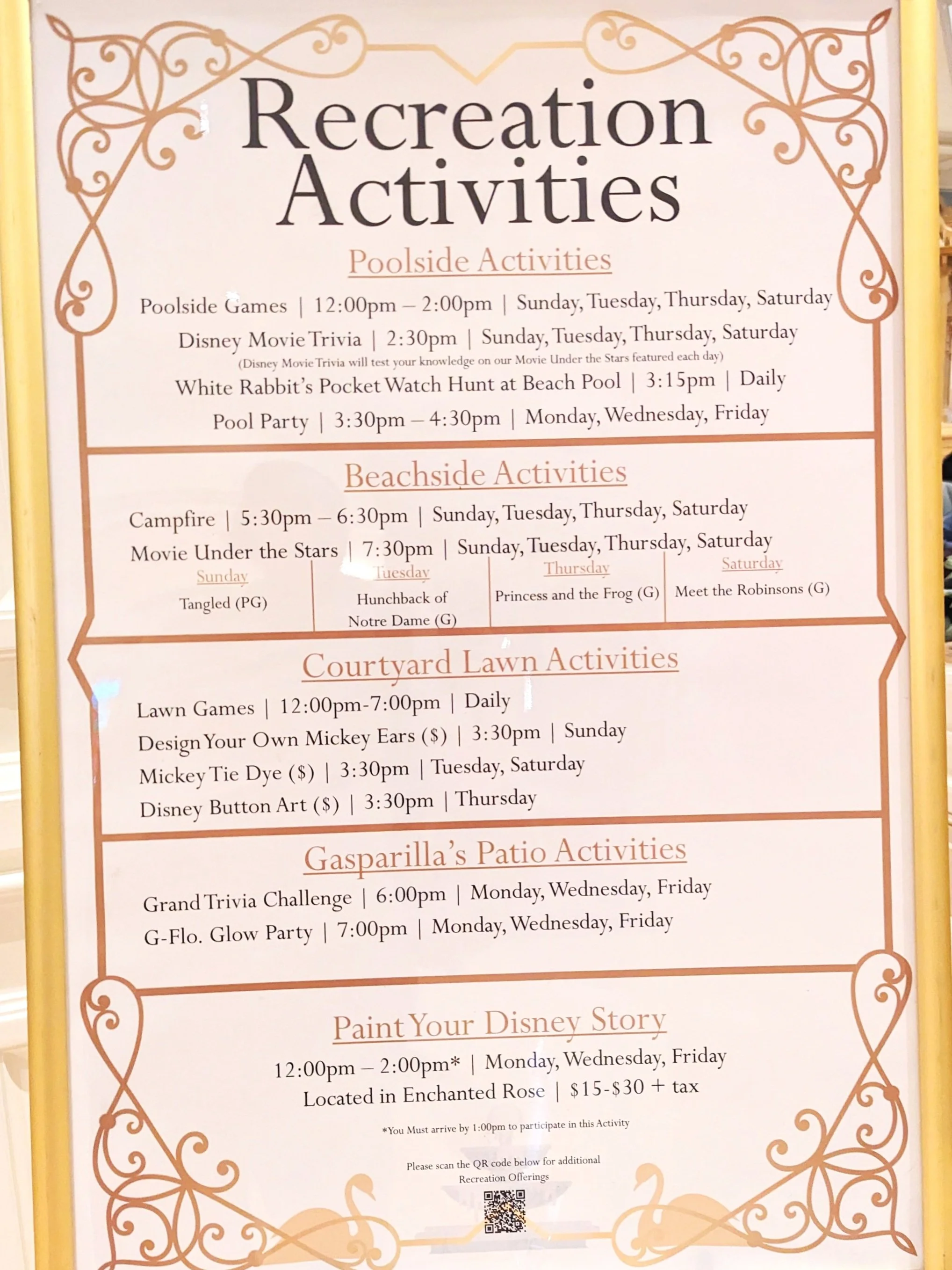 Disney's Grand Floridian Resort Activity Calendar Archive — Magical