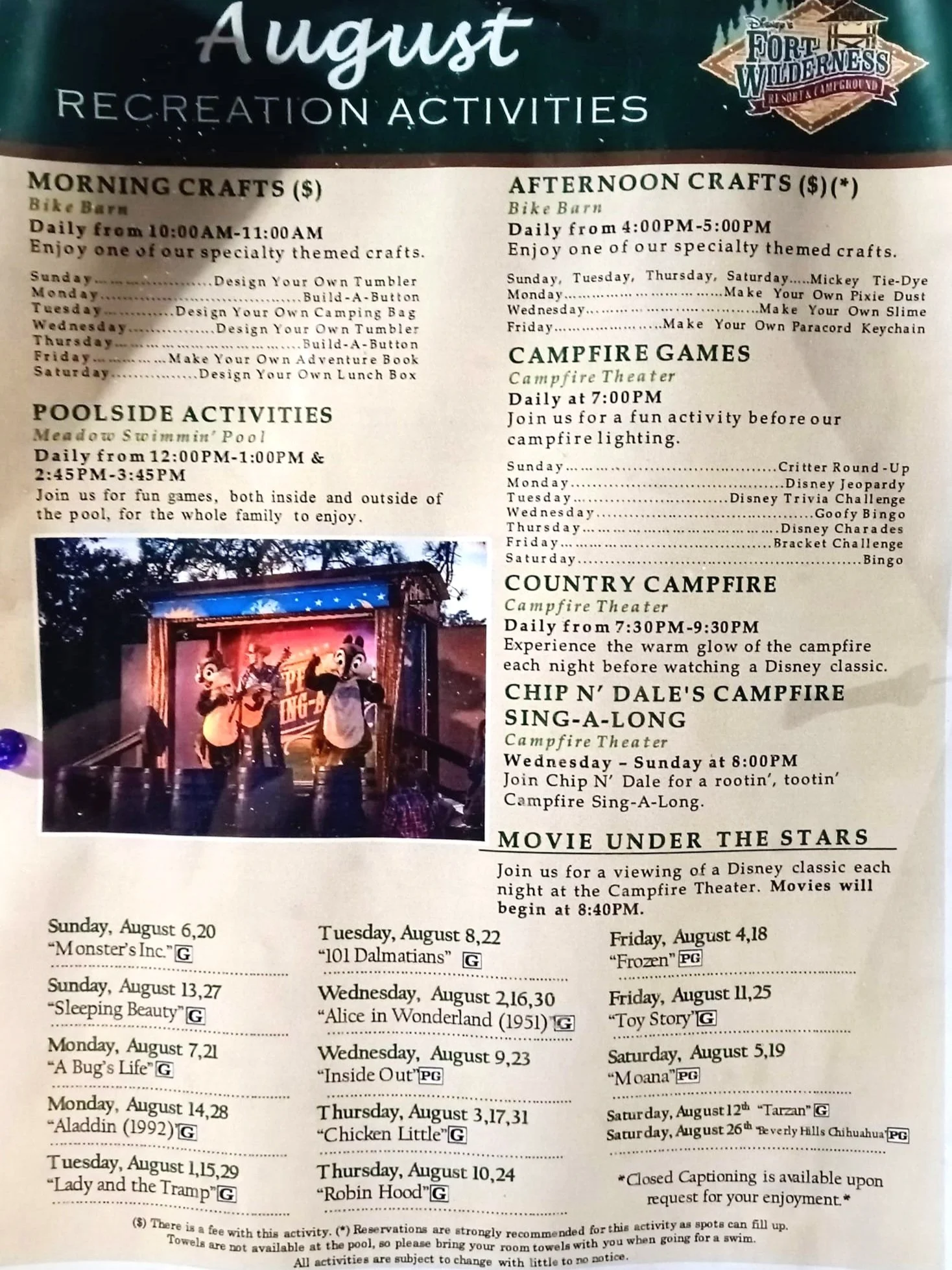 Disney's Fort Wilderness Resort Activity Calendar Archive — Magical Resort Guide