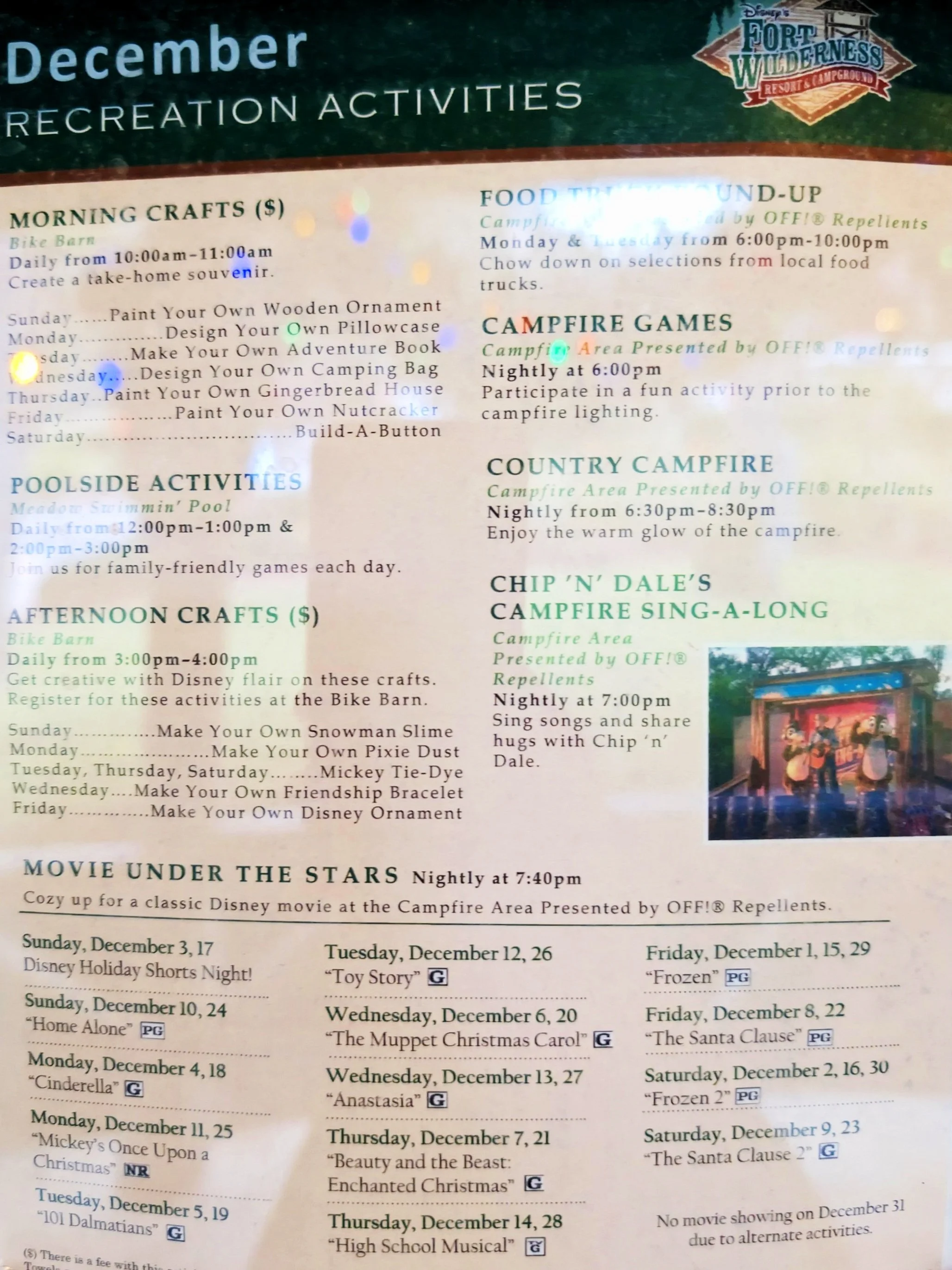 Disney's Fort Wilderness Resort Activity Calendar Archive — Magical Resort Guide