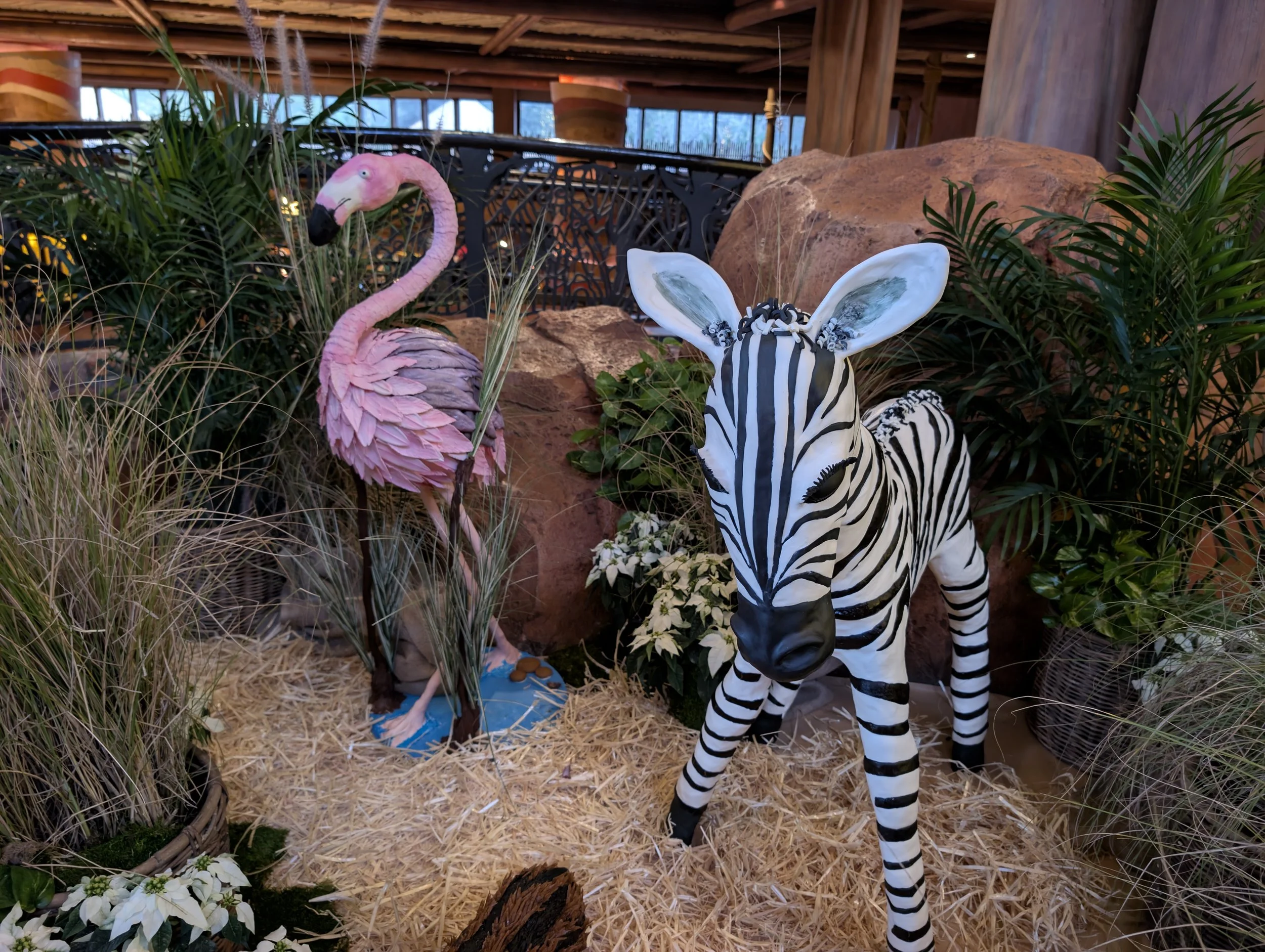  Disney’s Animal Kingdom Lodge Resort Jambo Kidani Lobby Gingerbread Giraffe Zebra Flamingo Gingeraffe Animal Menagerie Holiday Christmas Seasonal Treat 