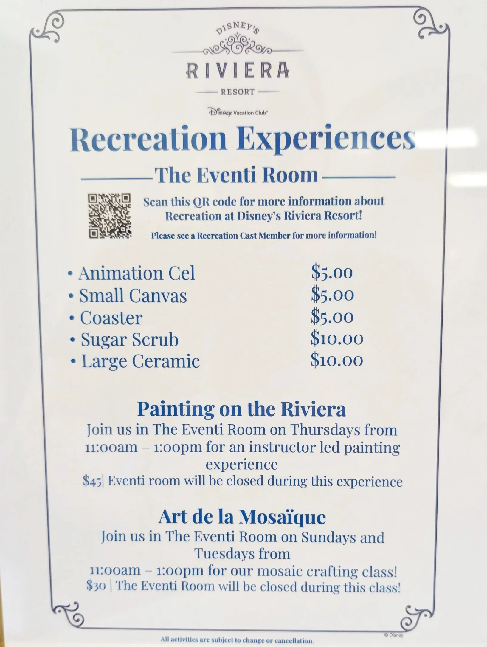 Disney's Riviera Resort Eventi Room Community Hall Arts Crafts Activities Activity Center