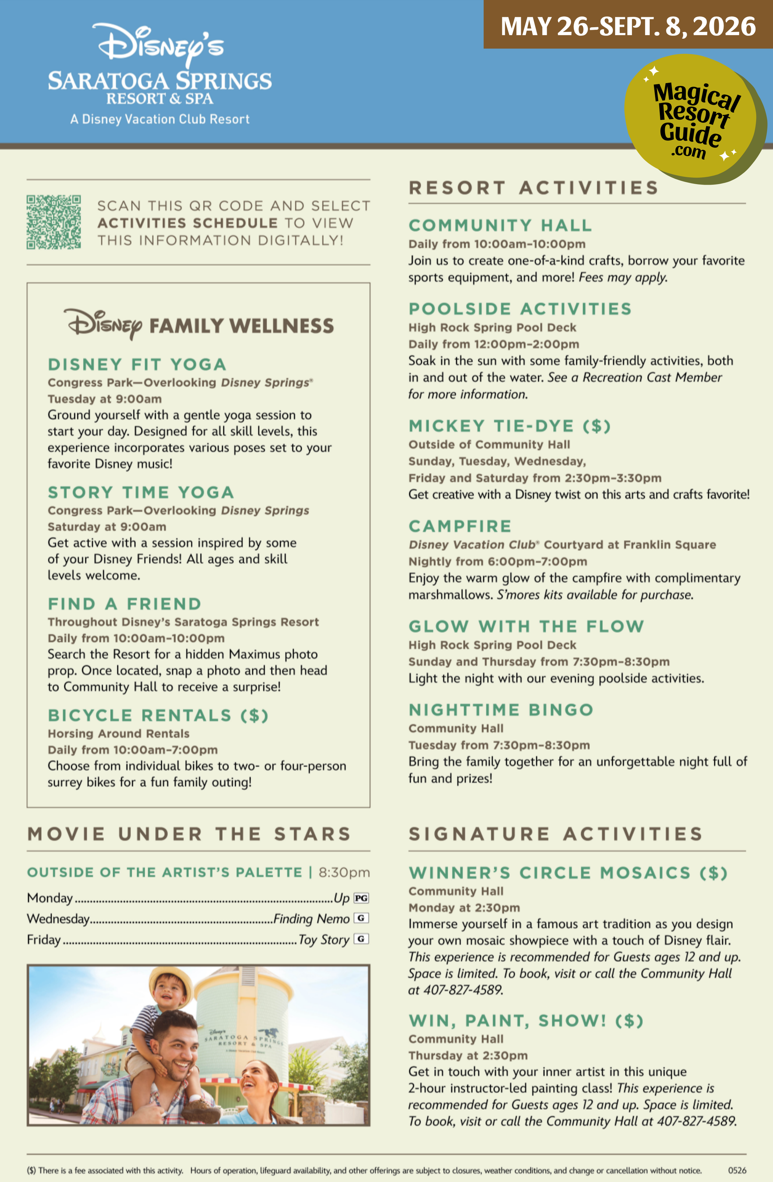 Disney's Saratoga Springs Resort Activities Activity Calendar Schedule Recreation May June July August September 2026