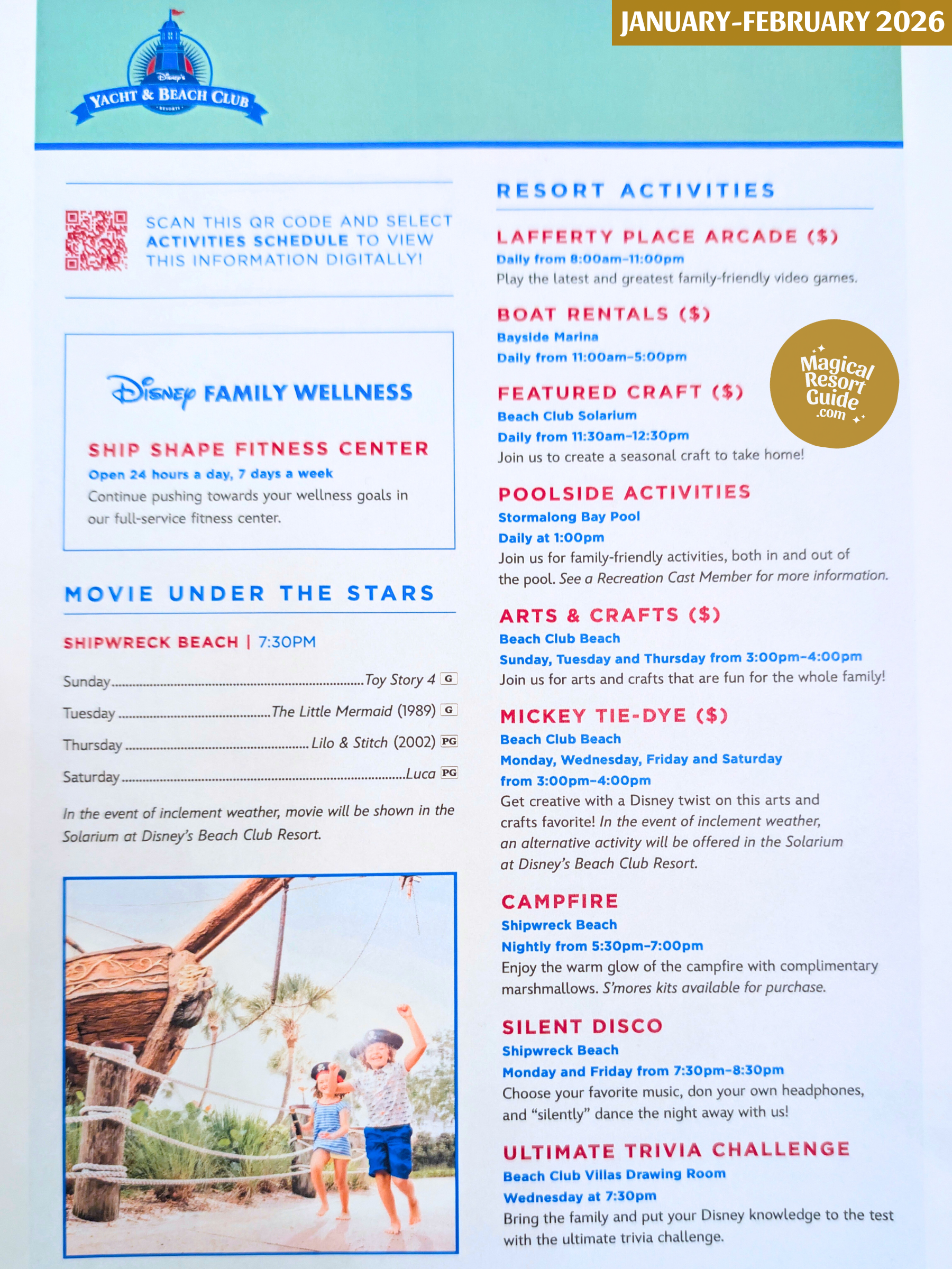 Disney's Yacht & Beach Club Resort Activity Calendar Recreation Activities January February 2026