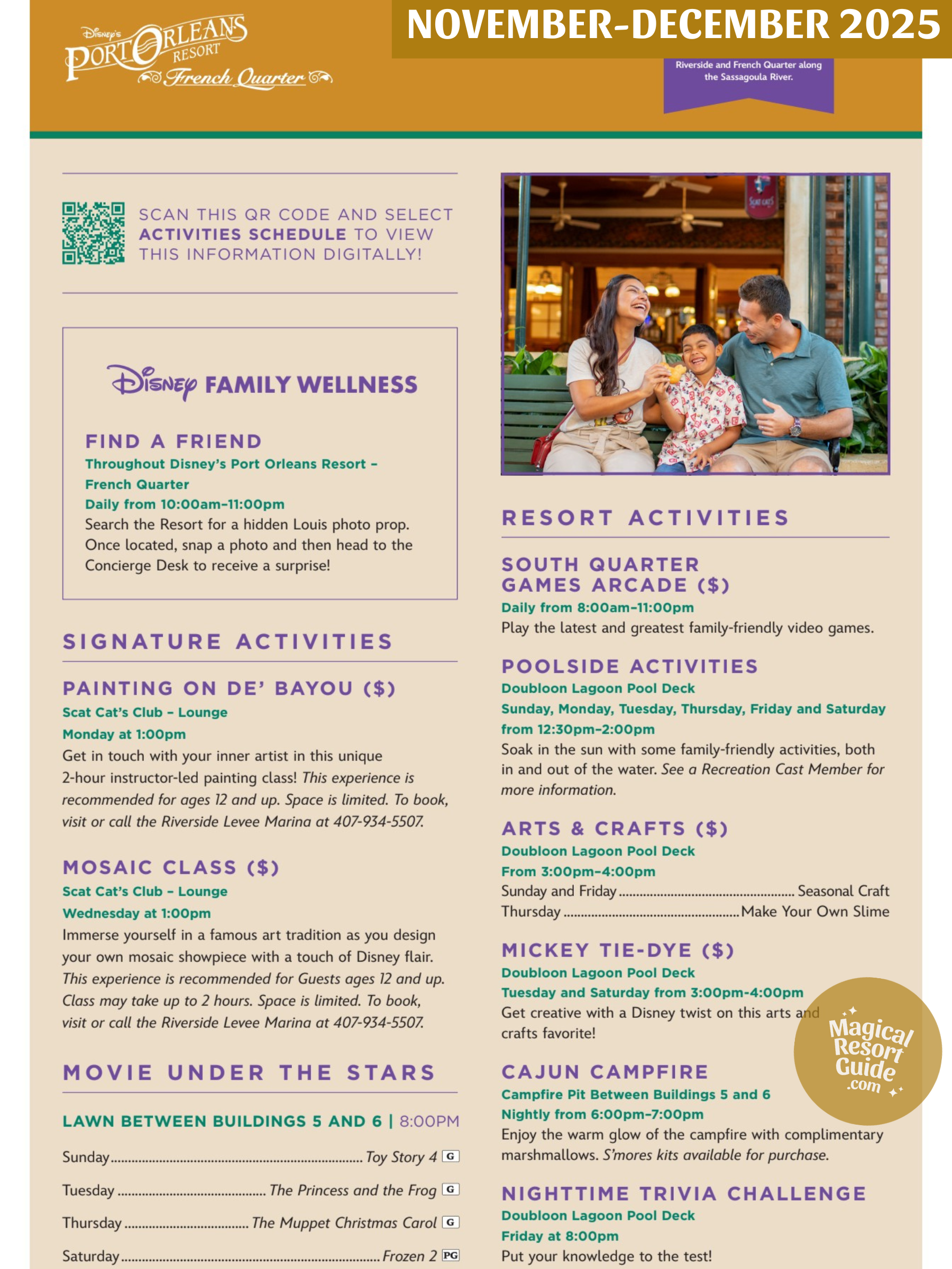 Disney's Port Orleans French Quarter Resort Activity Calendar Resort Activities November December 2025
