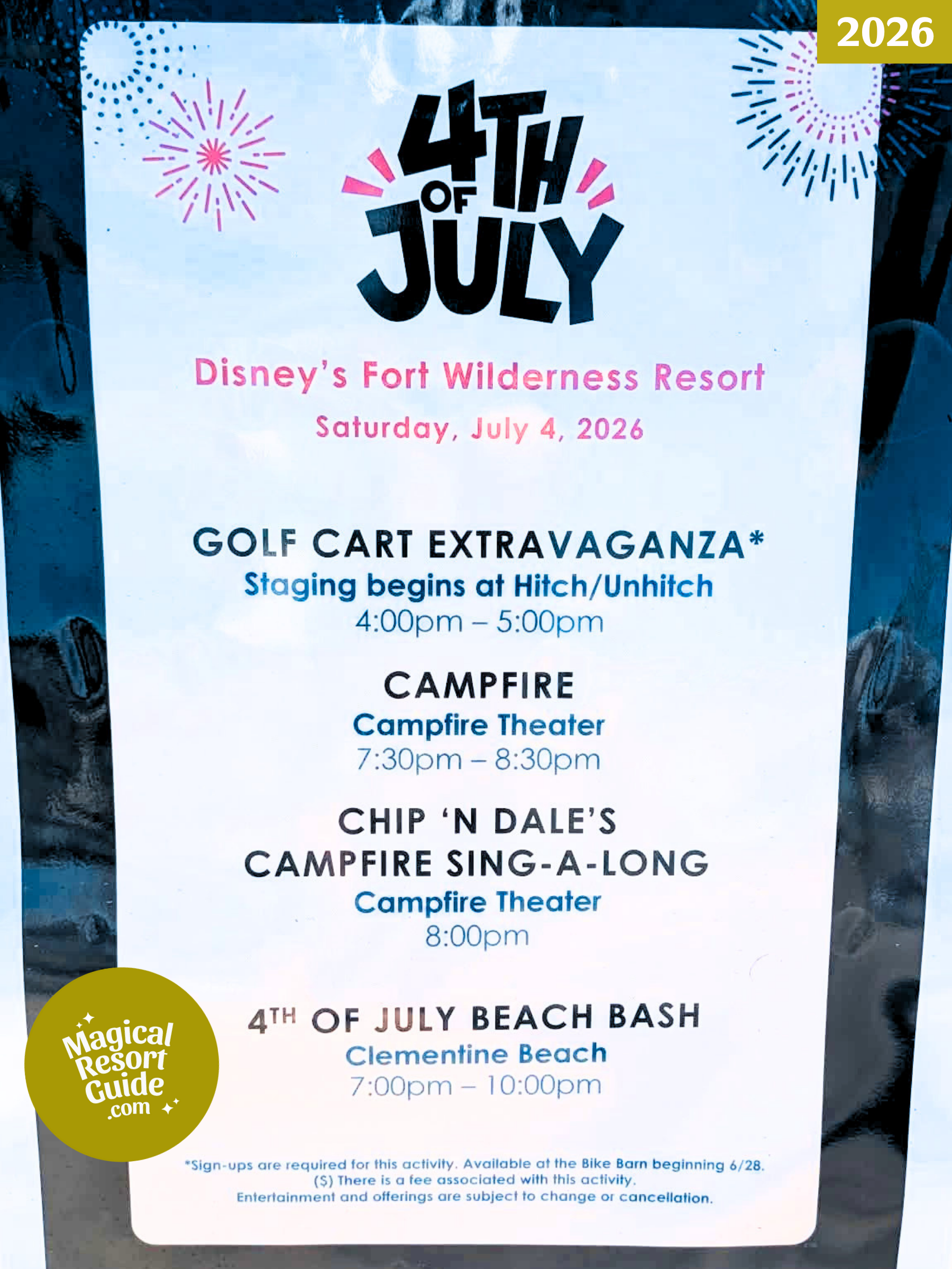 Disney's Fort Wilderness Resort Holiday Activities Activity Calendar July 4 2026