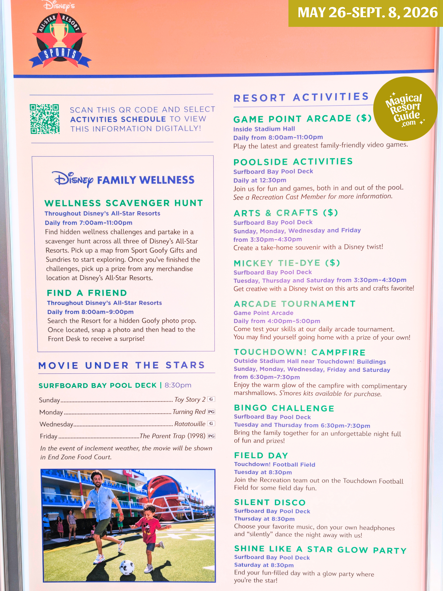 Disney's All-Star Sports Resort Activity Calendar Recreation Activities May June July August September 2026