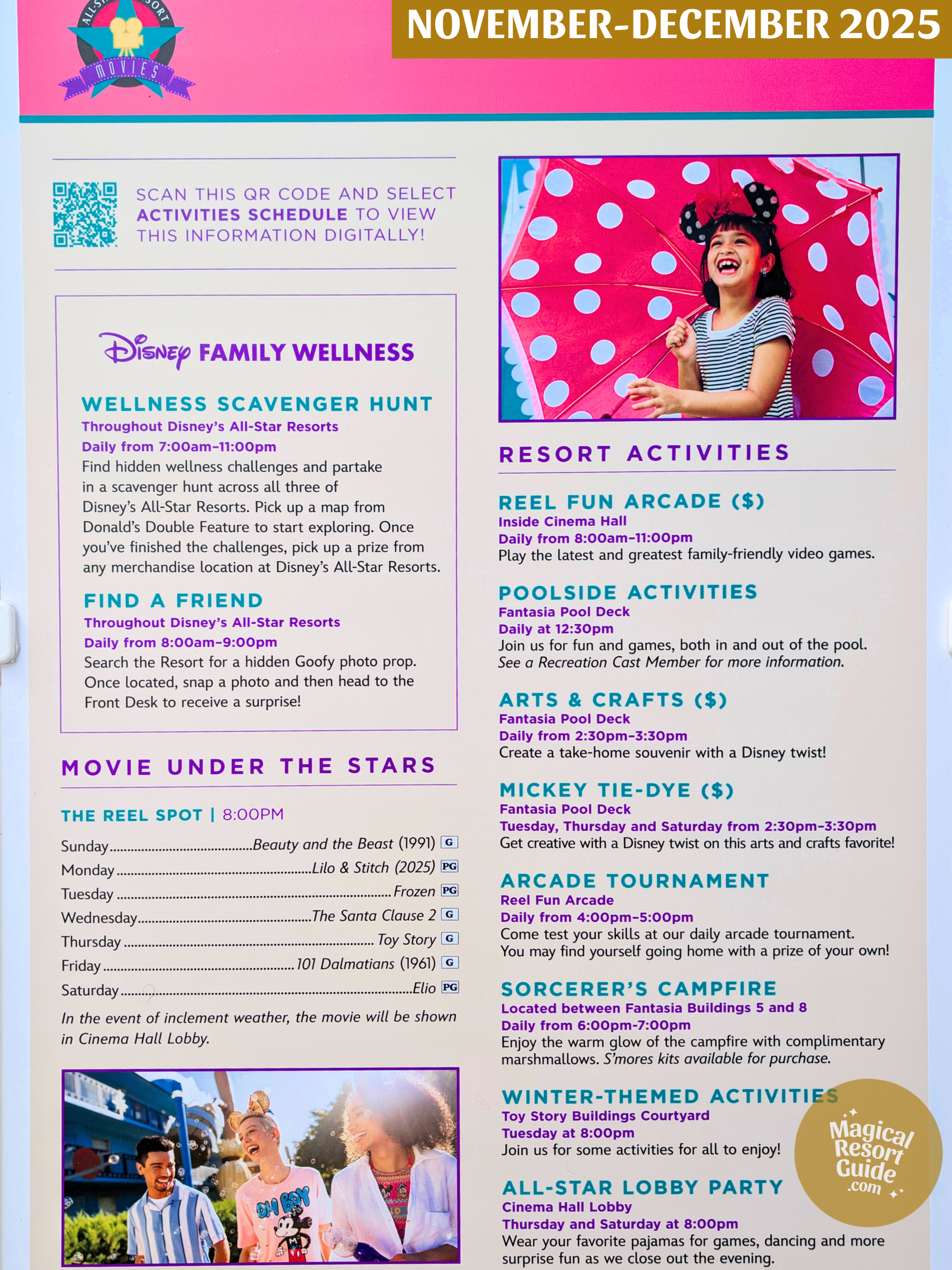 Disney's All-Star Movies Resort Activity Calendar Recreation Activities November December2025