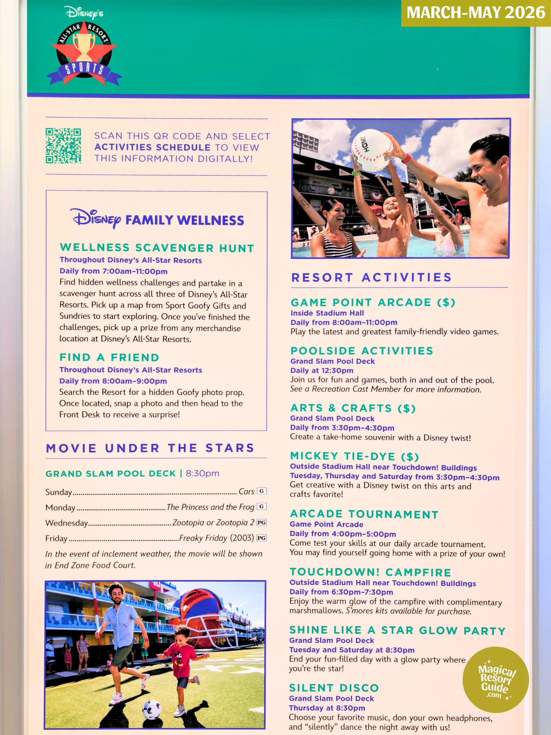 Disney's All-Star Sports Resort Activity Calendar Recreation Activities March April May 2026