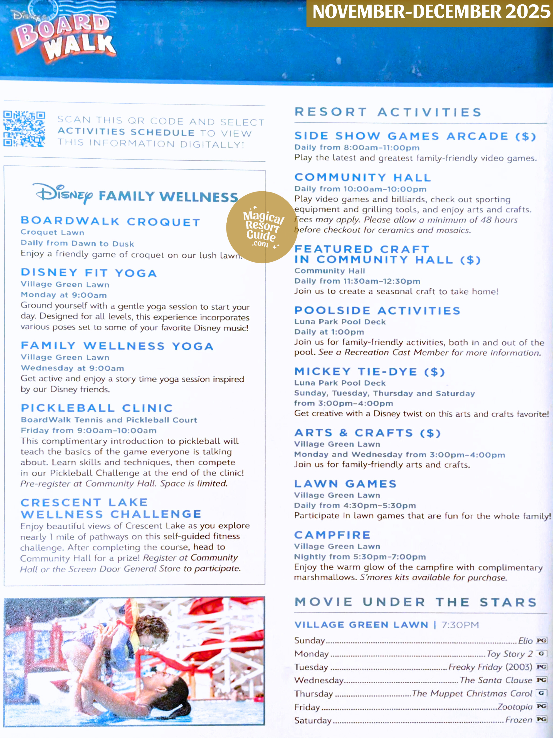 Disney's Boardwalk Inn Resort Activity Calendar Recreation Activities November December 2025