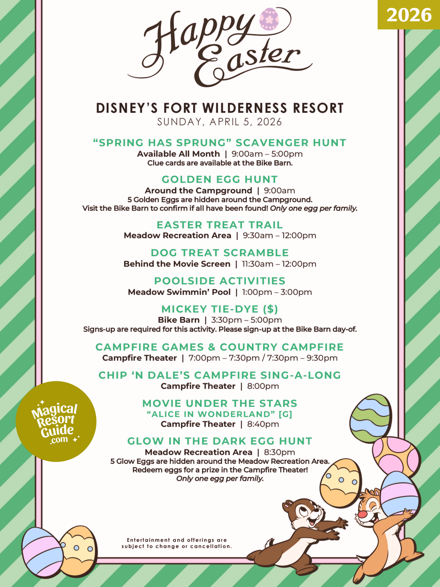 Disney's Fort Wilderness Resort Holiday Activities Activity Calendar Easter 2026