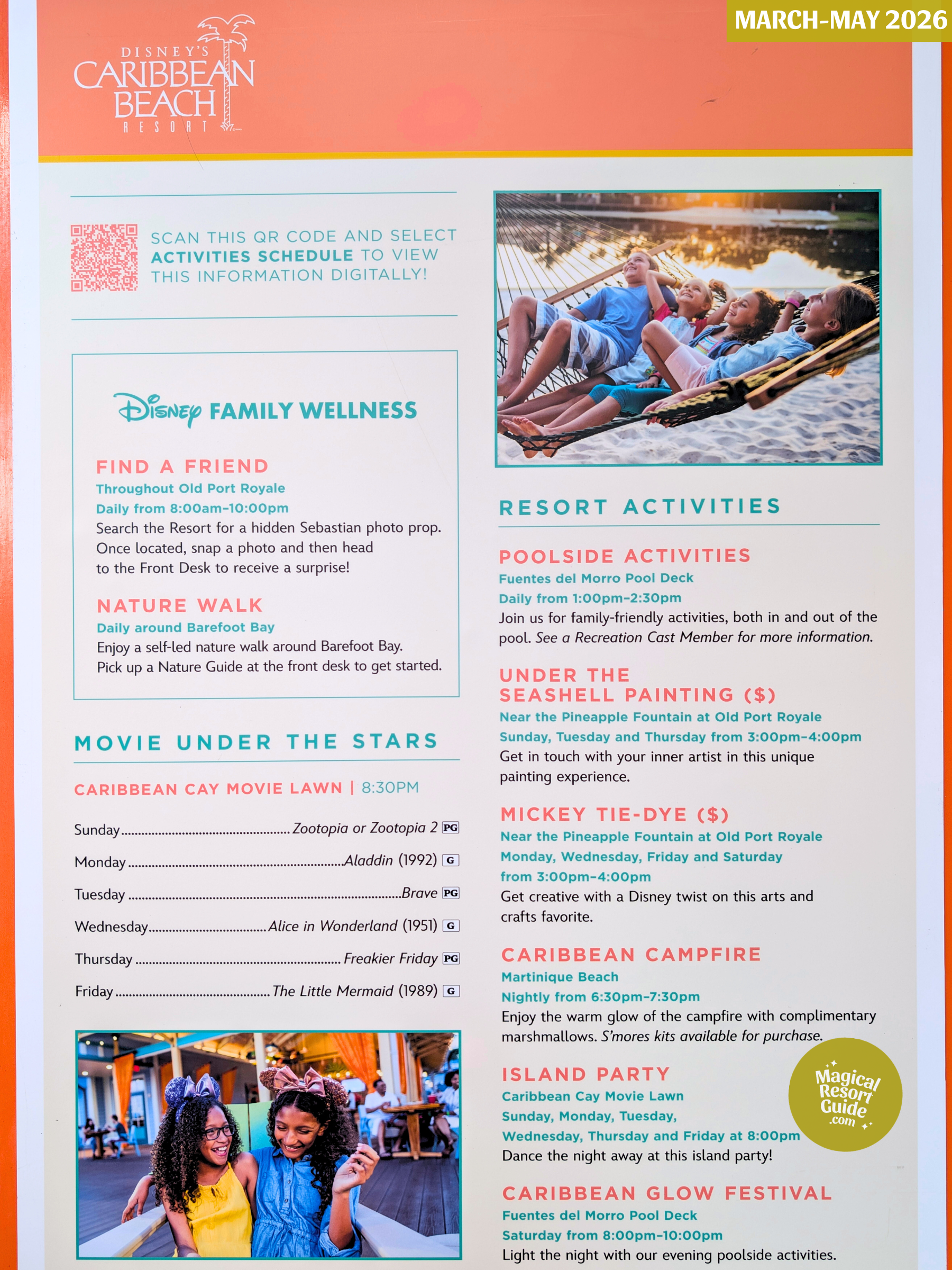 Disney's Caribbean Beach Resort Activity Calendar Recreation Activities March April May 2026