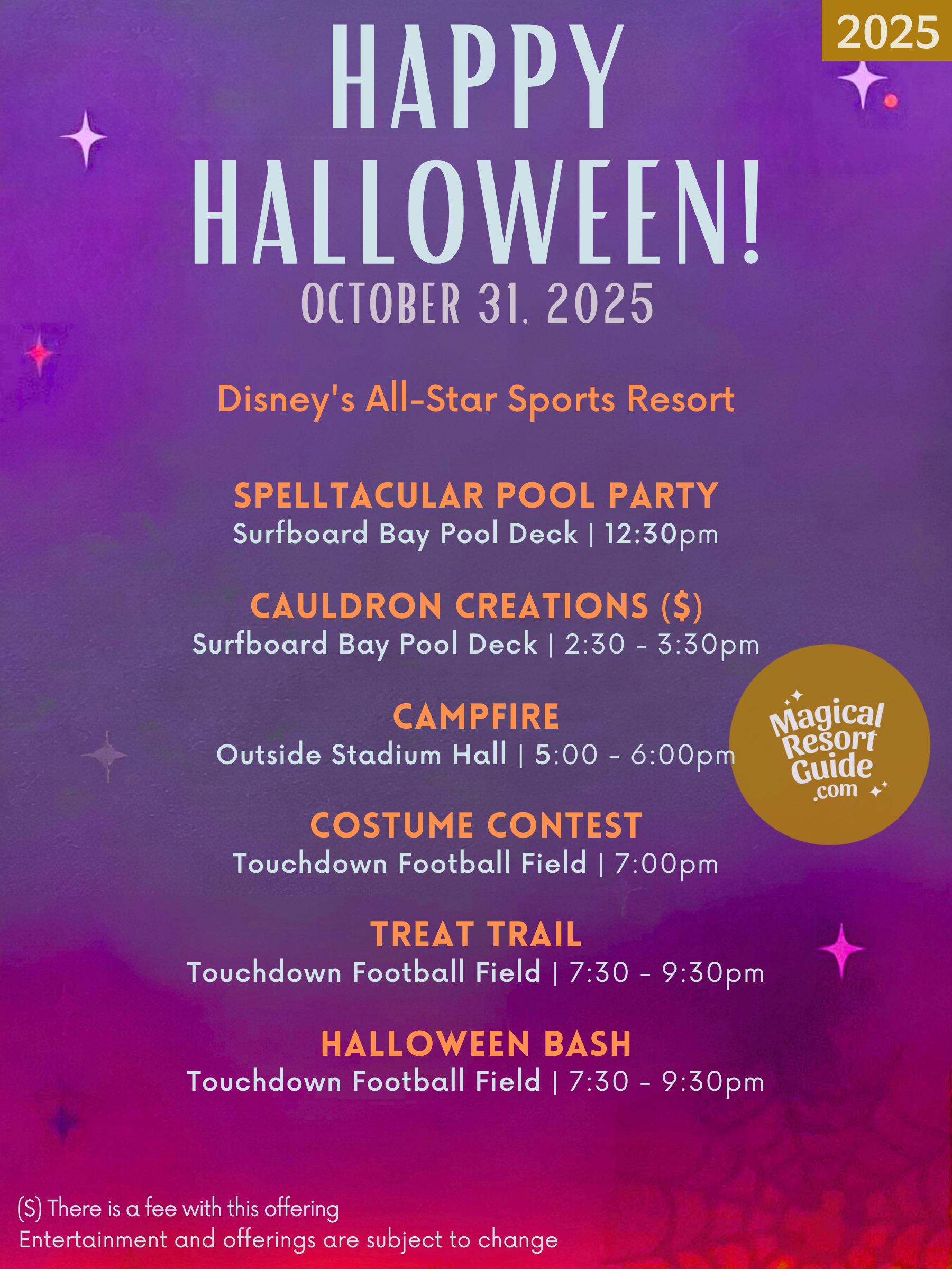 Disney's All-Star Sports Resort Halloween Activities Activity Calendar 2025