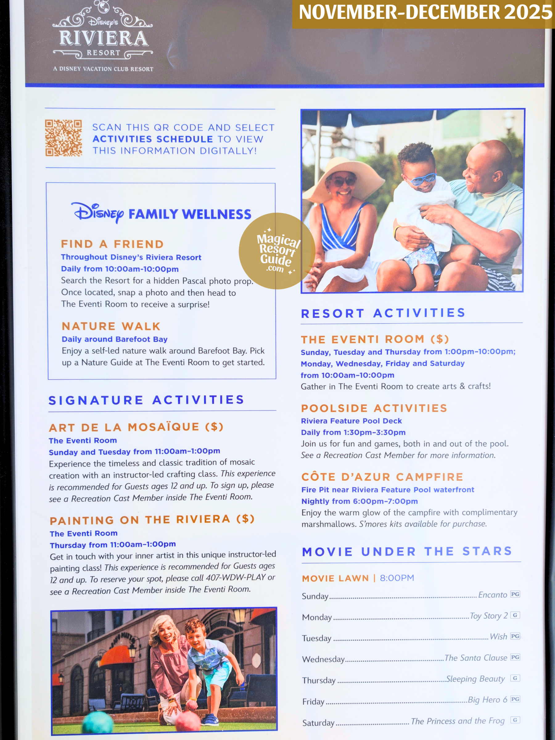 Disney's Riviera Resort Activity Calendar Recreation Schedule Activities November December 2025