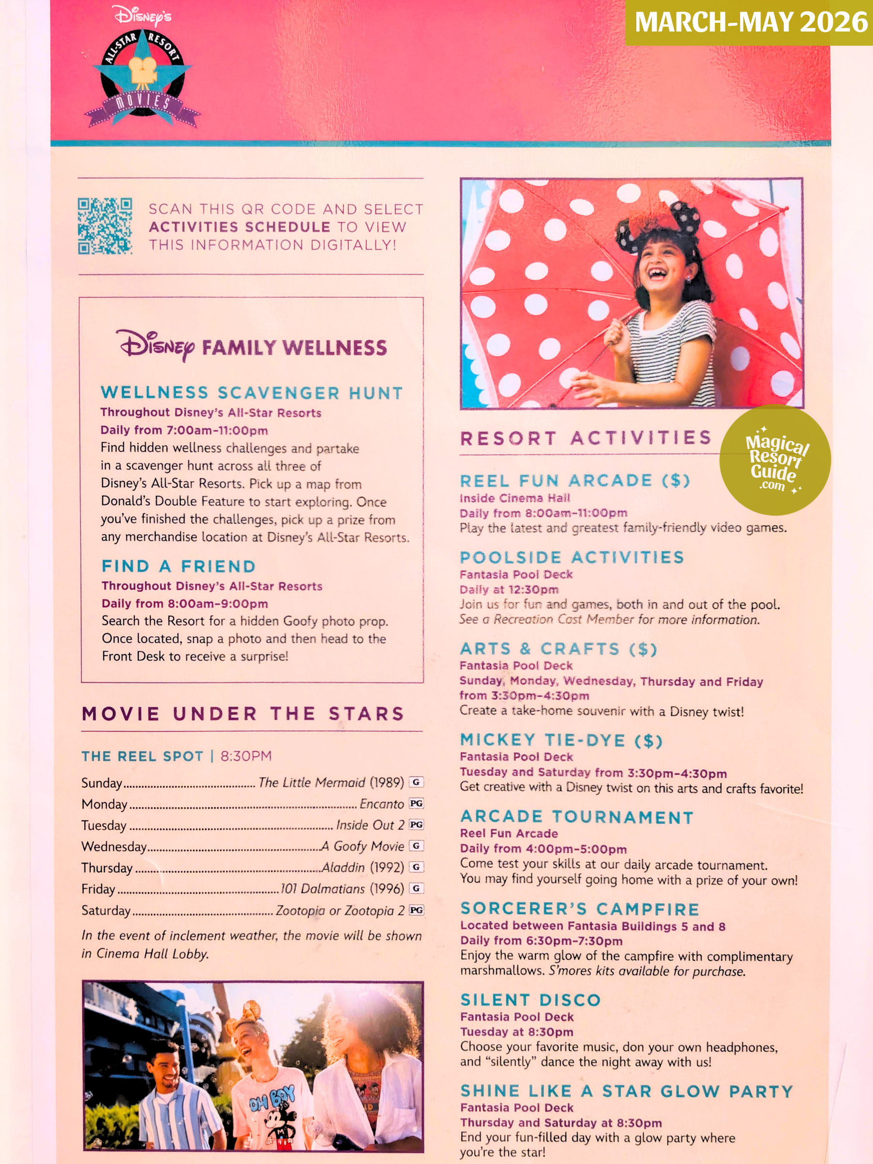 Disney's All-Star Movies Resort Activity Calendar Recreation Activities March April May 2026