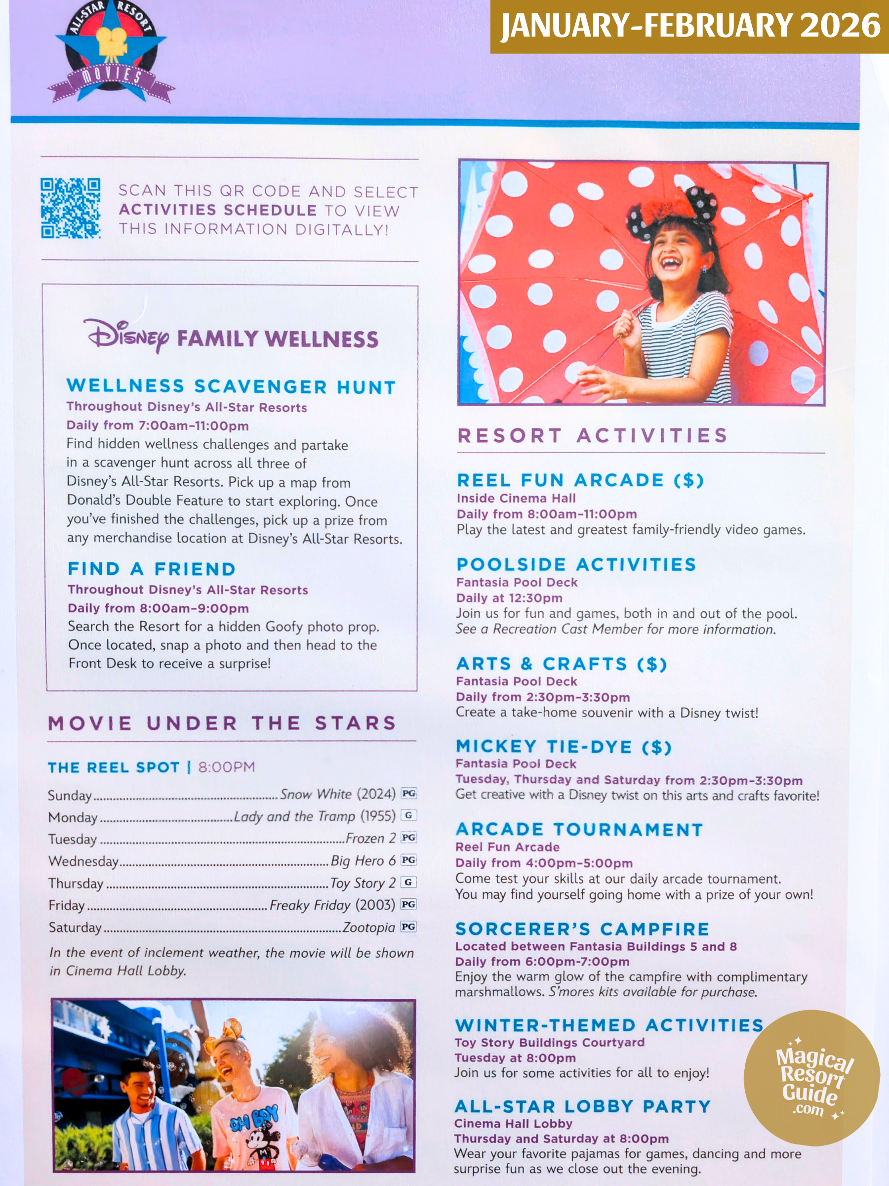 Disney's All-Star Movies Resort Activity Calendar Recreation Activities January February 2026