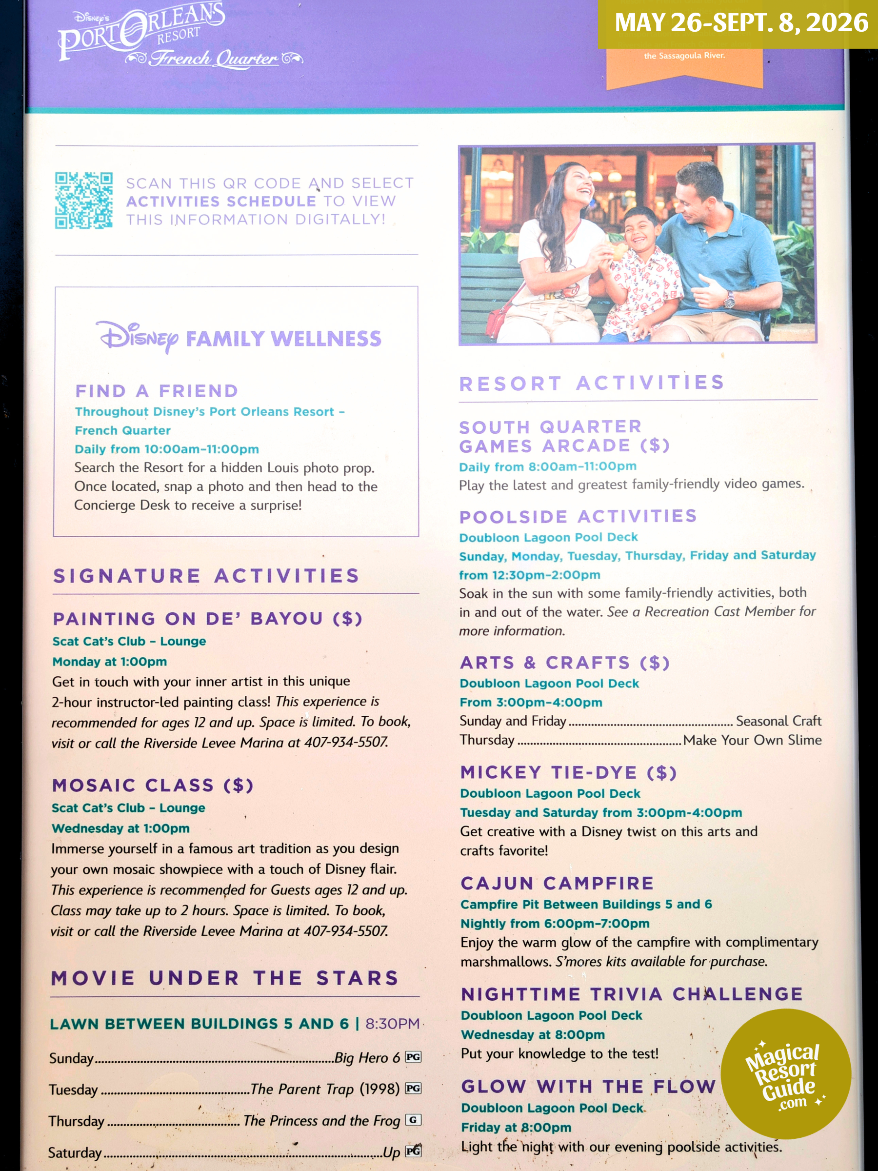 Disney's Port Orleans French Quarter Resort Activity Calendar Resort Activities May June July August September  2026