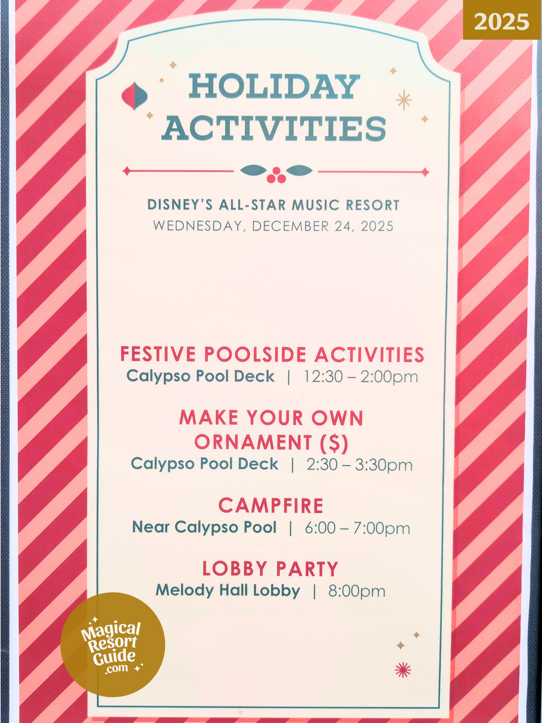 Disney's All-Star Music Resort Christmas Holiday Activity Calendar 2025