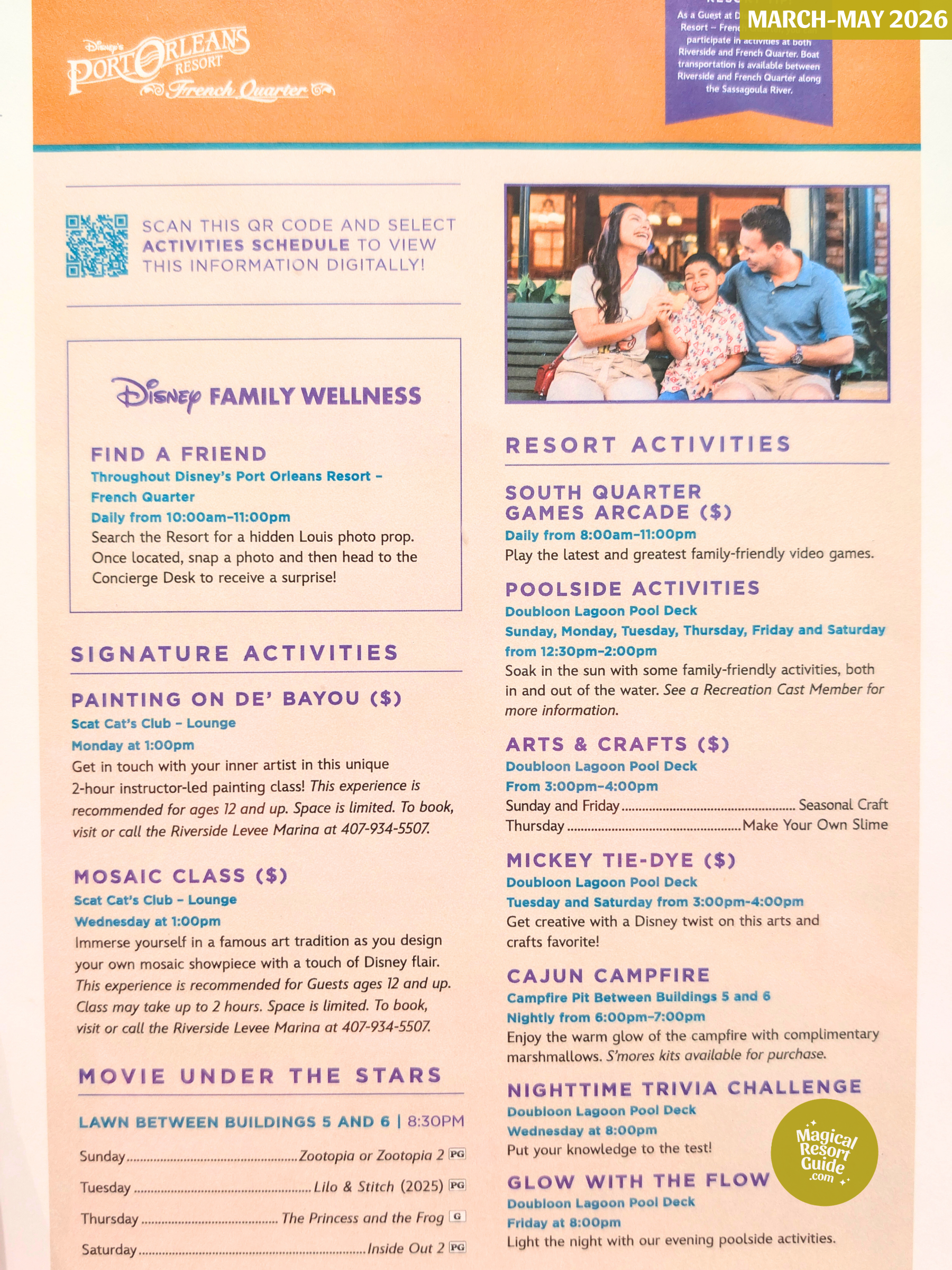Disney's Port Orleans French Quarter Resort Activity Calendar Resort Activities March April May 2026