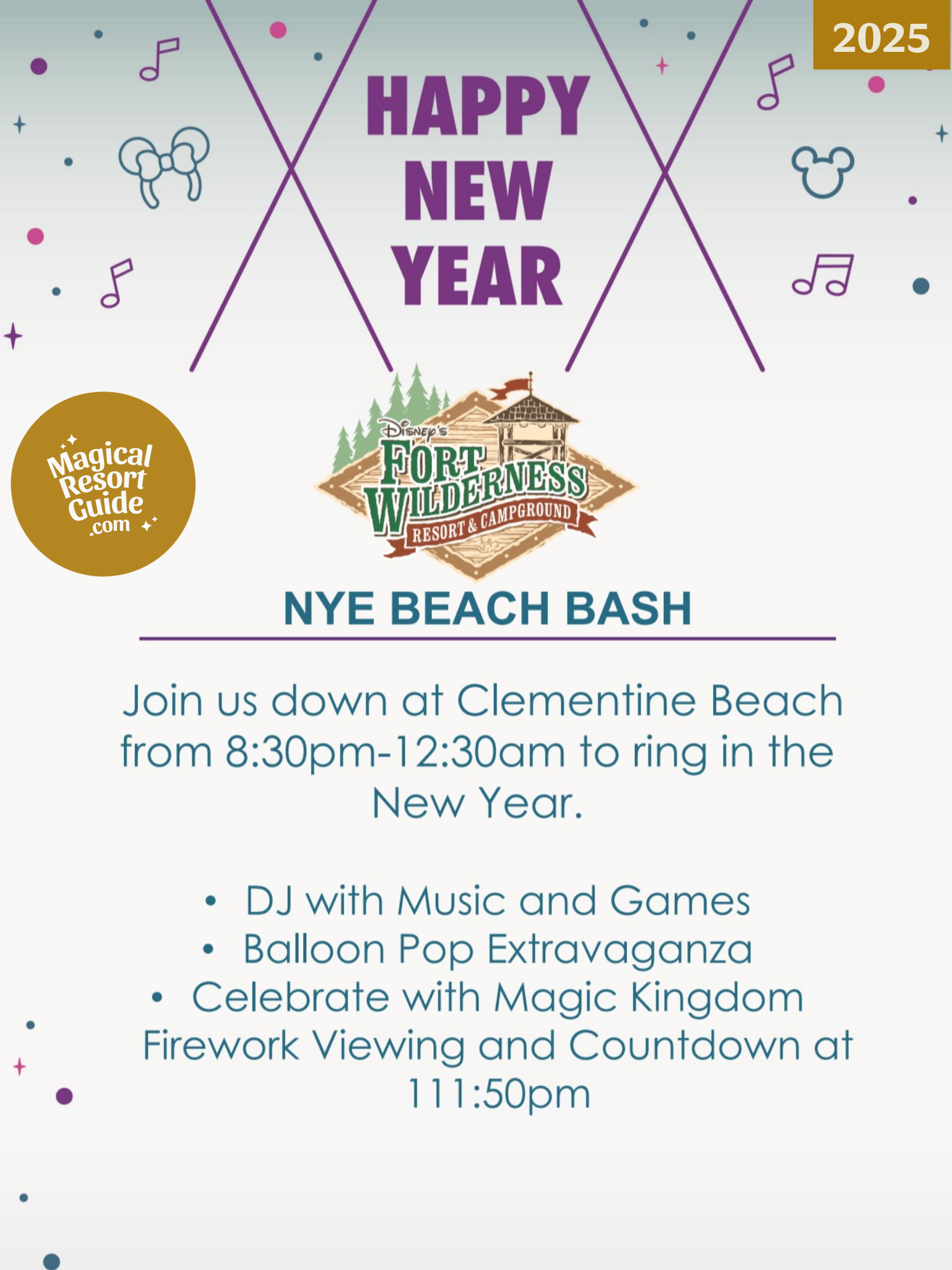 Disney's Fort Wilderness Resort Holiday Activities Activity Calendar New Year's Eve NYE 2025