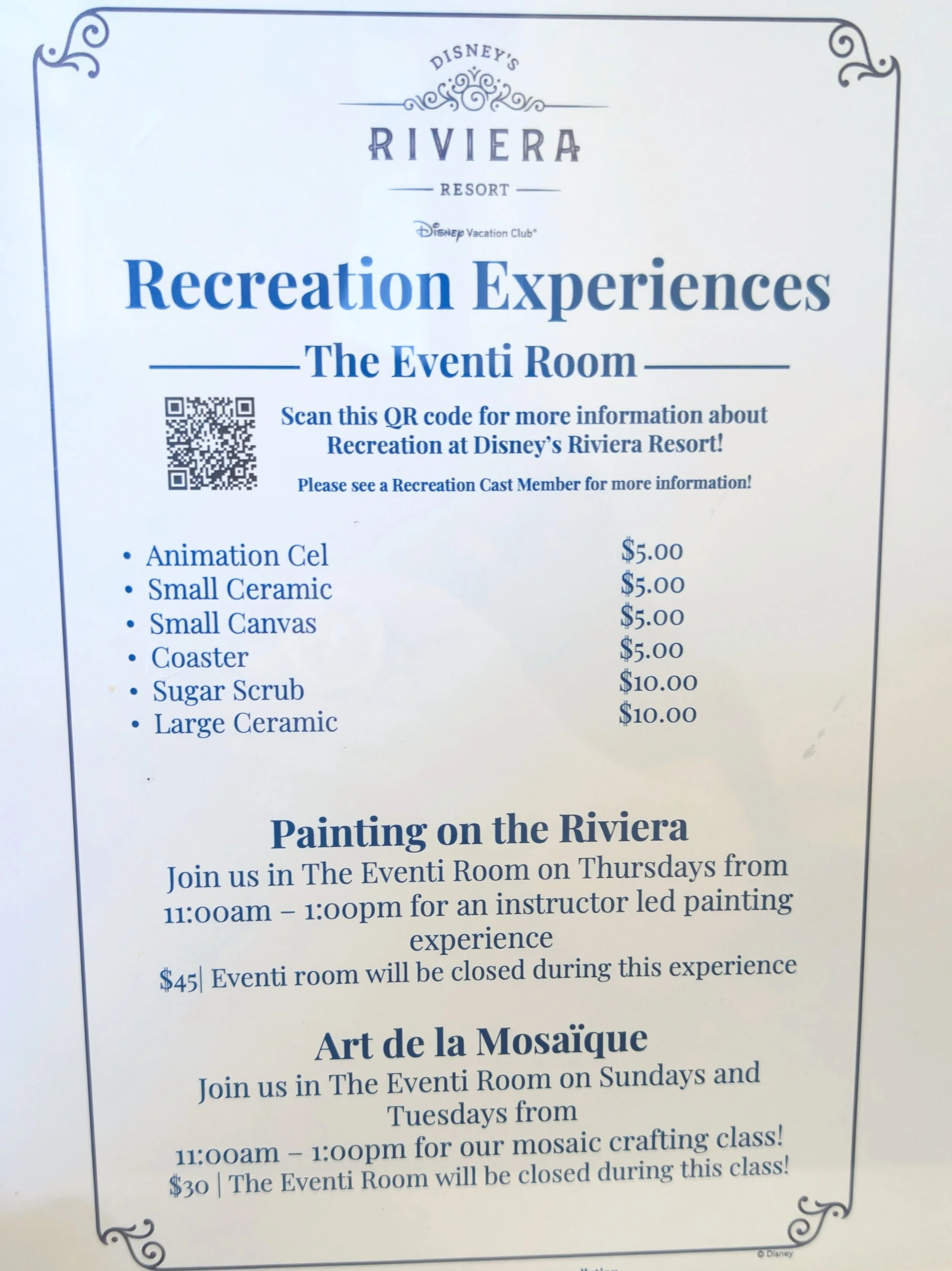 Disney's Riviera Resort Eventi Room Community Hall Arts Crafts Activities Activity Center