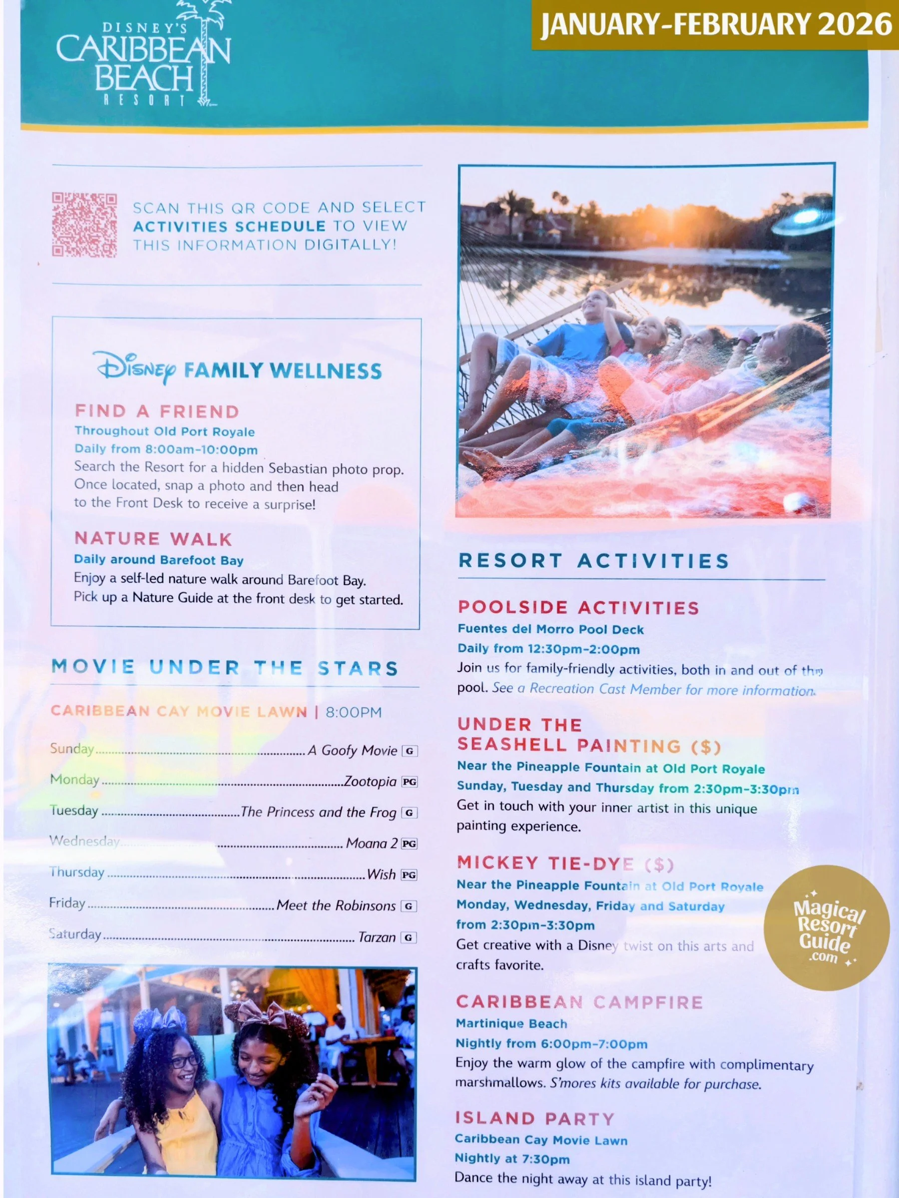 Disney's Caribbean Beach Resort Activity Calendar Recreation Activities January February 2026