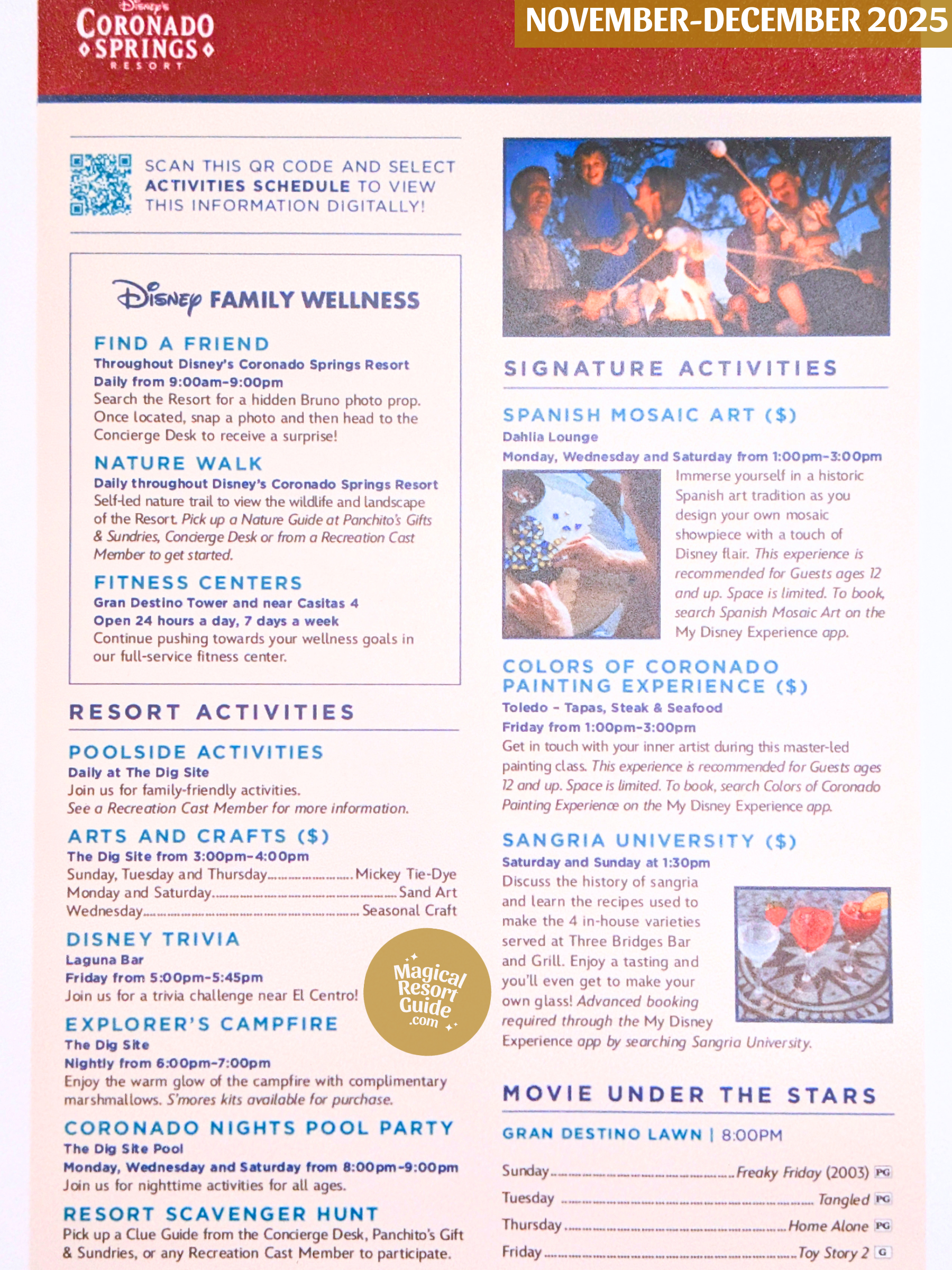 Disney's Coronado Springs Resort Activity Calendar Recreation Activities November December 2025