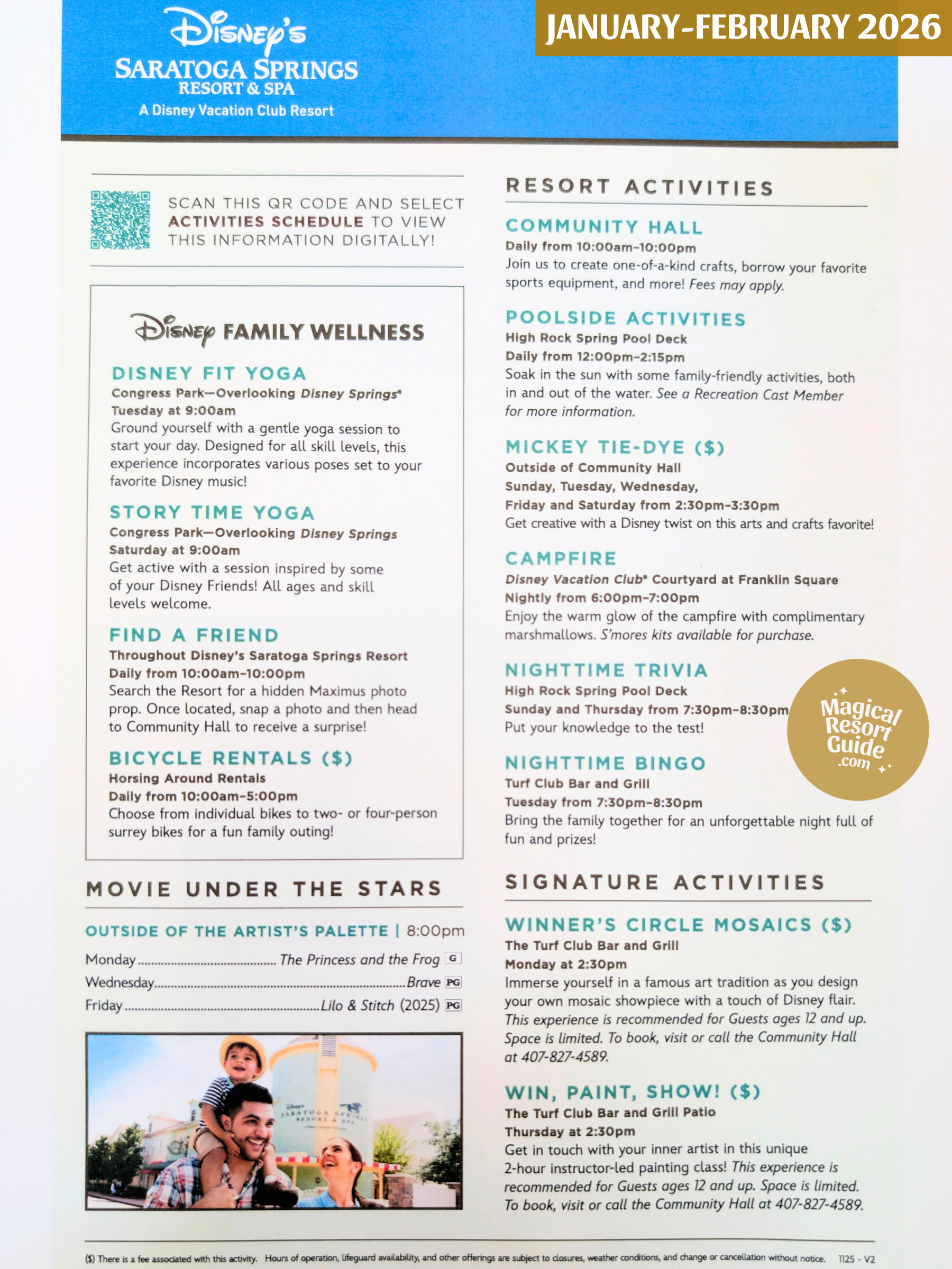 Disney's Saratoga Springs Resort Activities Activity Calendar Schedule Recreation January February 2026