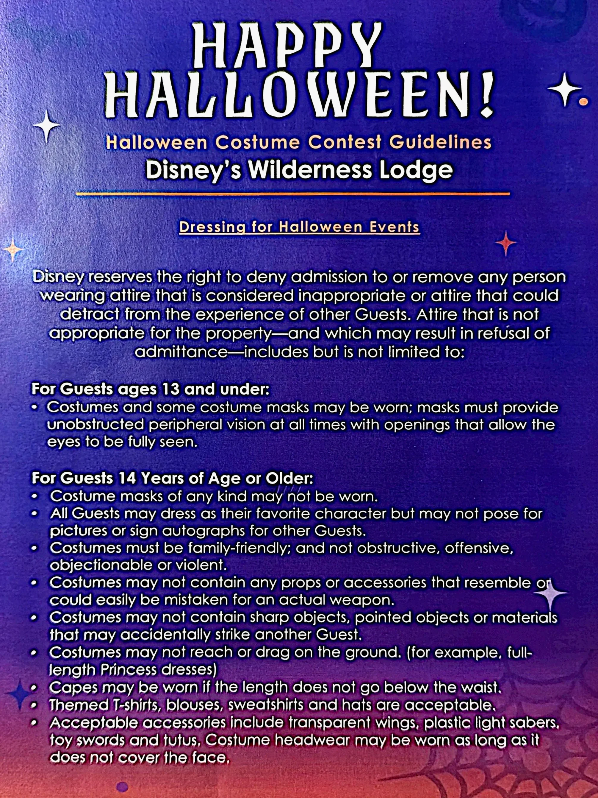 Disney's Wilderness Lodge Resort Holiday Activities Activity Calendar Halloween 2025