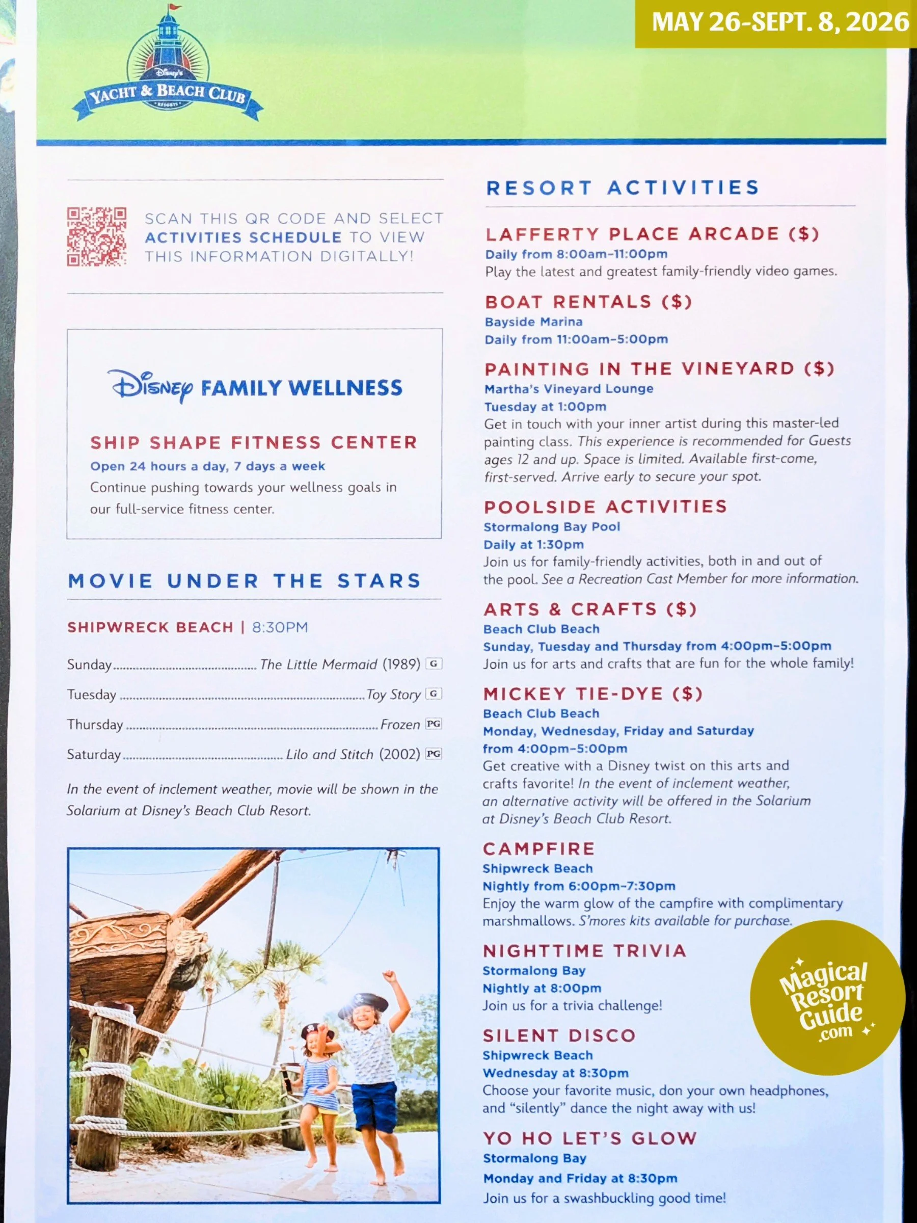 Disney's Yacht & Beach Club Resort Activity Calendar Recreation Activities May June July August September 2026