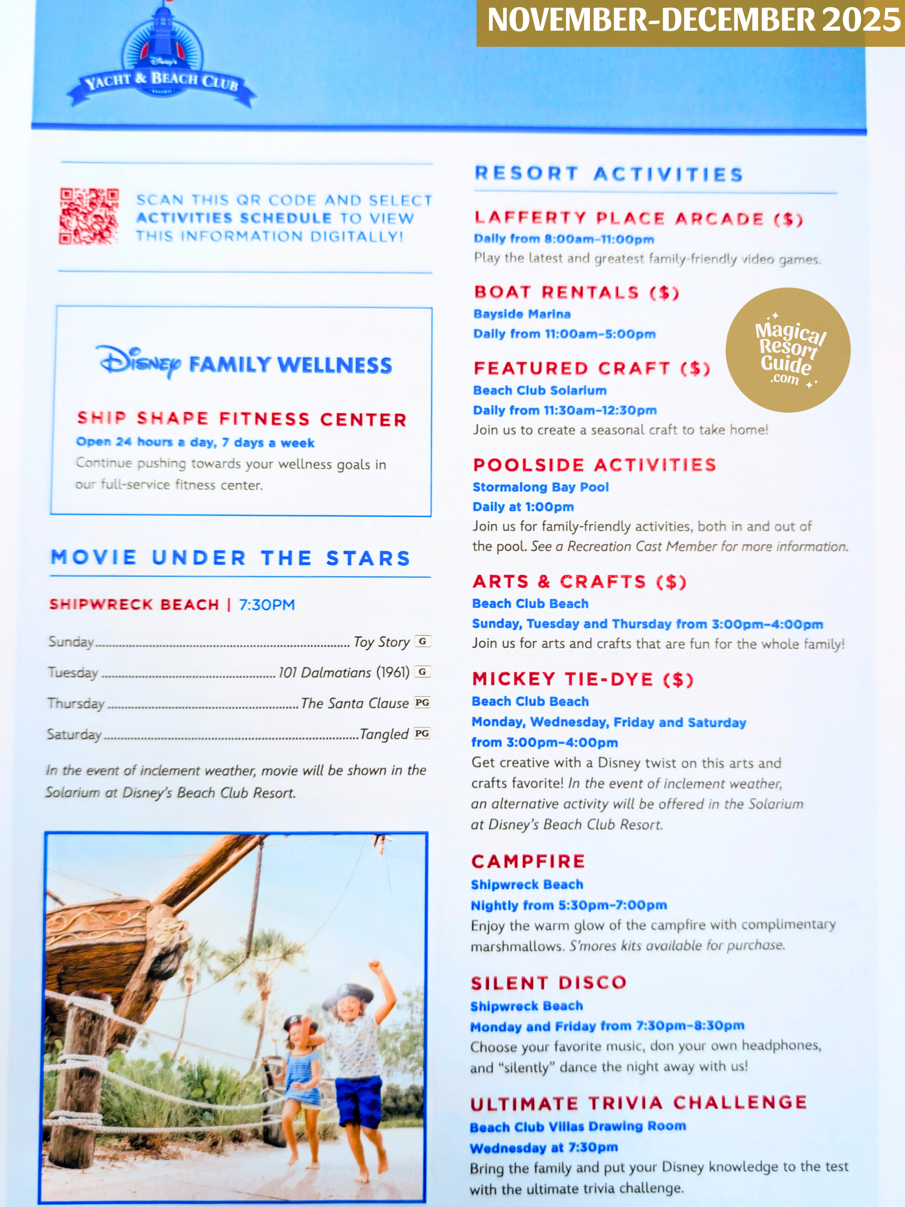 Disney's Yacht & Beach Club Resort Activity Calendar Recreation Activities November December 2025