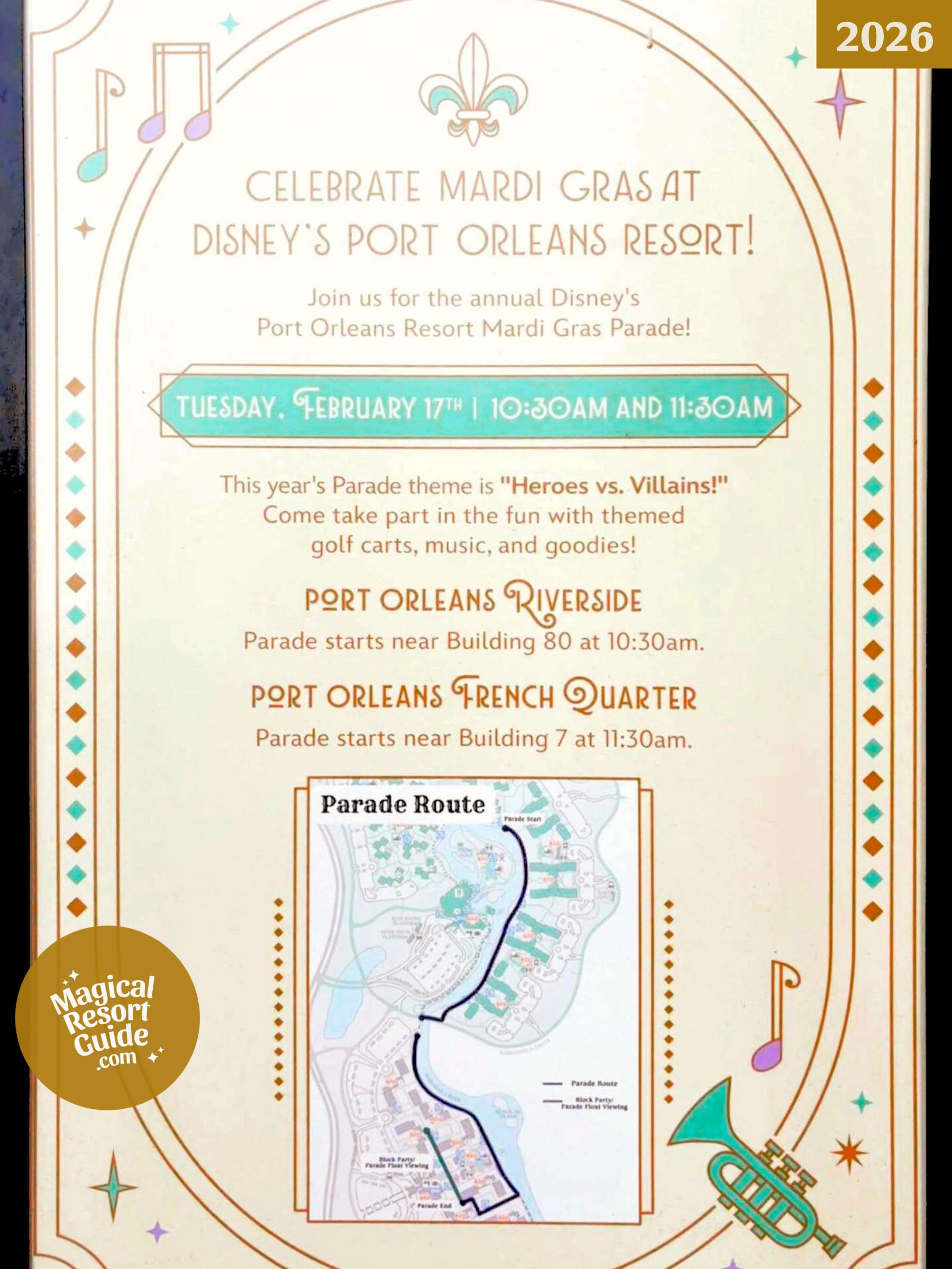 Disney's Port Orleans - French Quarter Resort Holiday Activities Activity Calendar Mardi Gras 2026