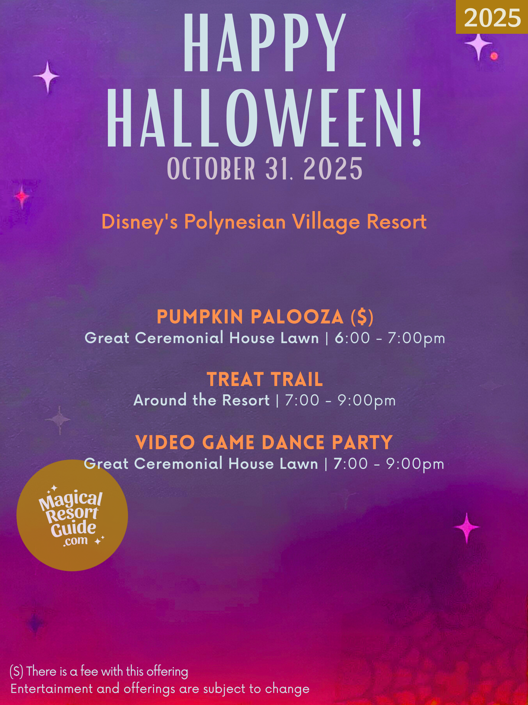 Disney's Polynesian Village Resort Holiday Activities Activity Calendar Halloween 2025