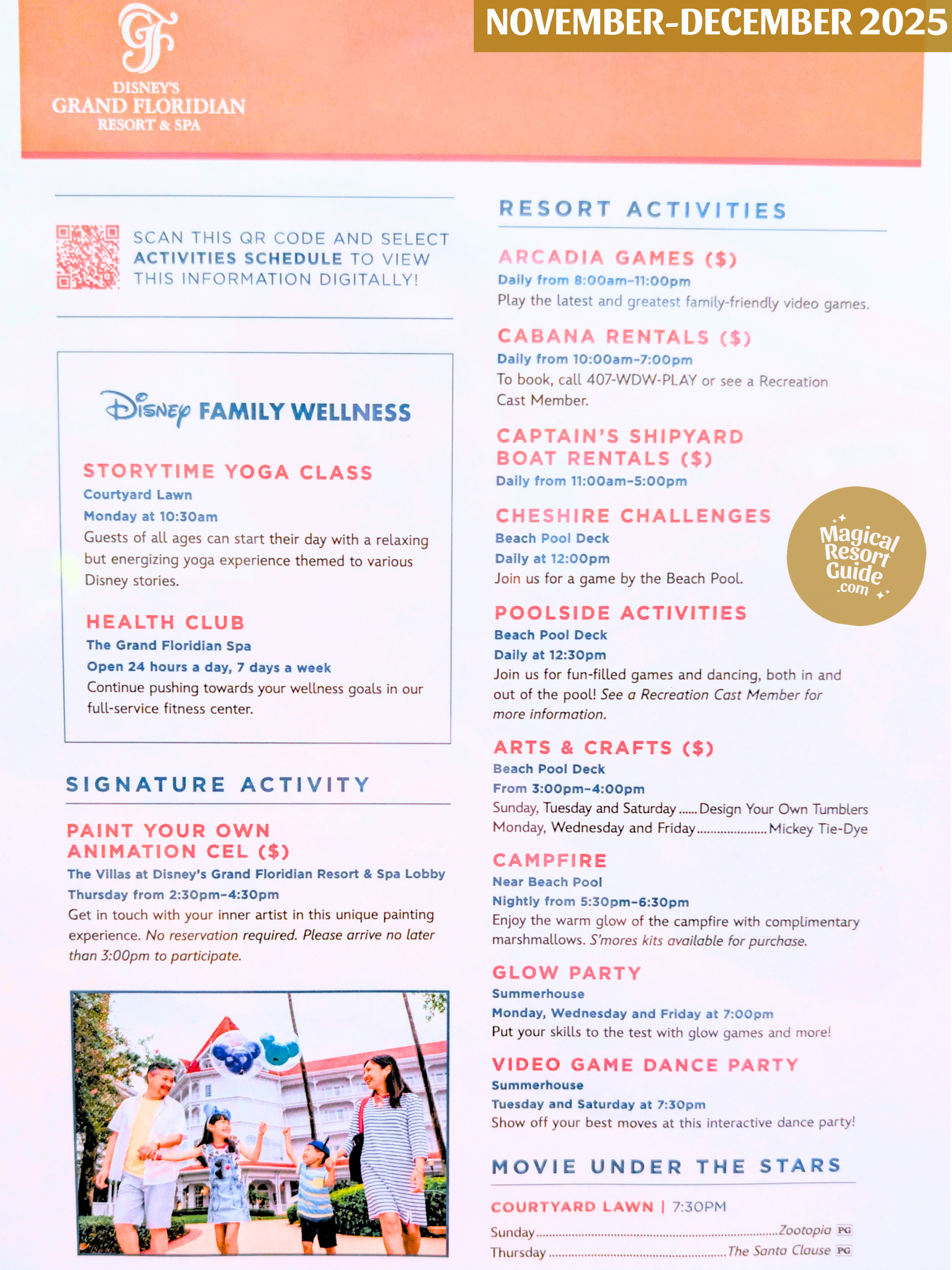 Disney's Grand Floridian Resort Activity Calendar Recreation Activities November December 2025