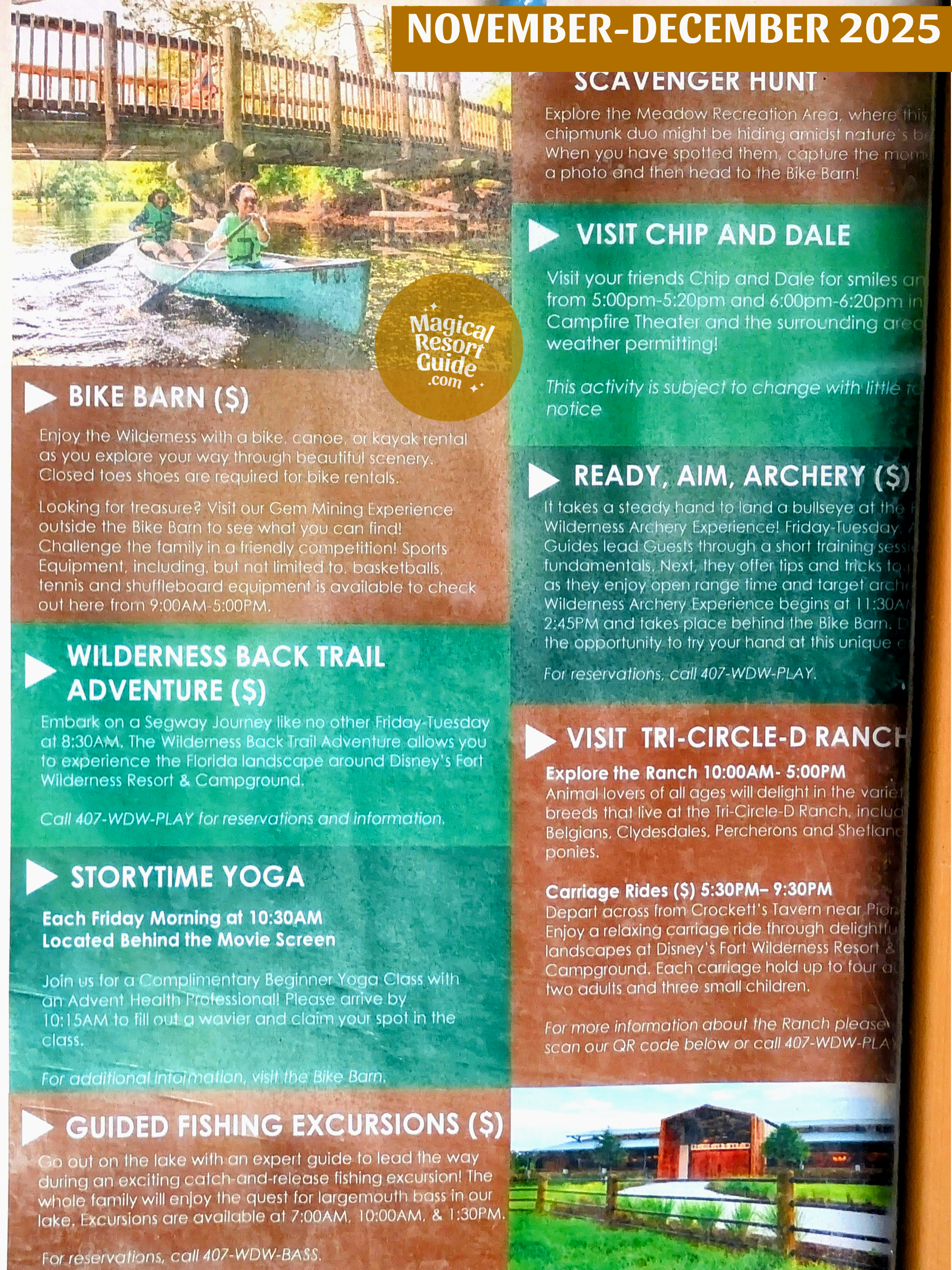 Disney's Fort Wilderness Resort Campground Activity Calendar Activities Schedule Recreation Movie November December 2025