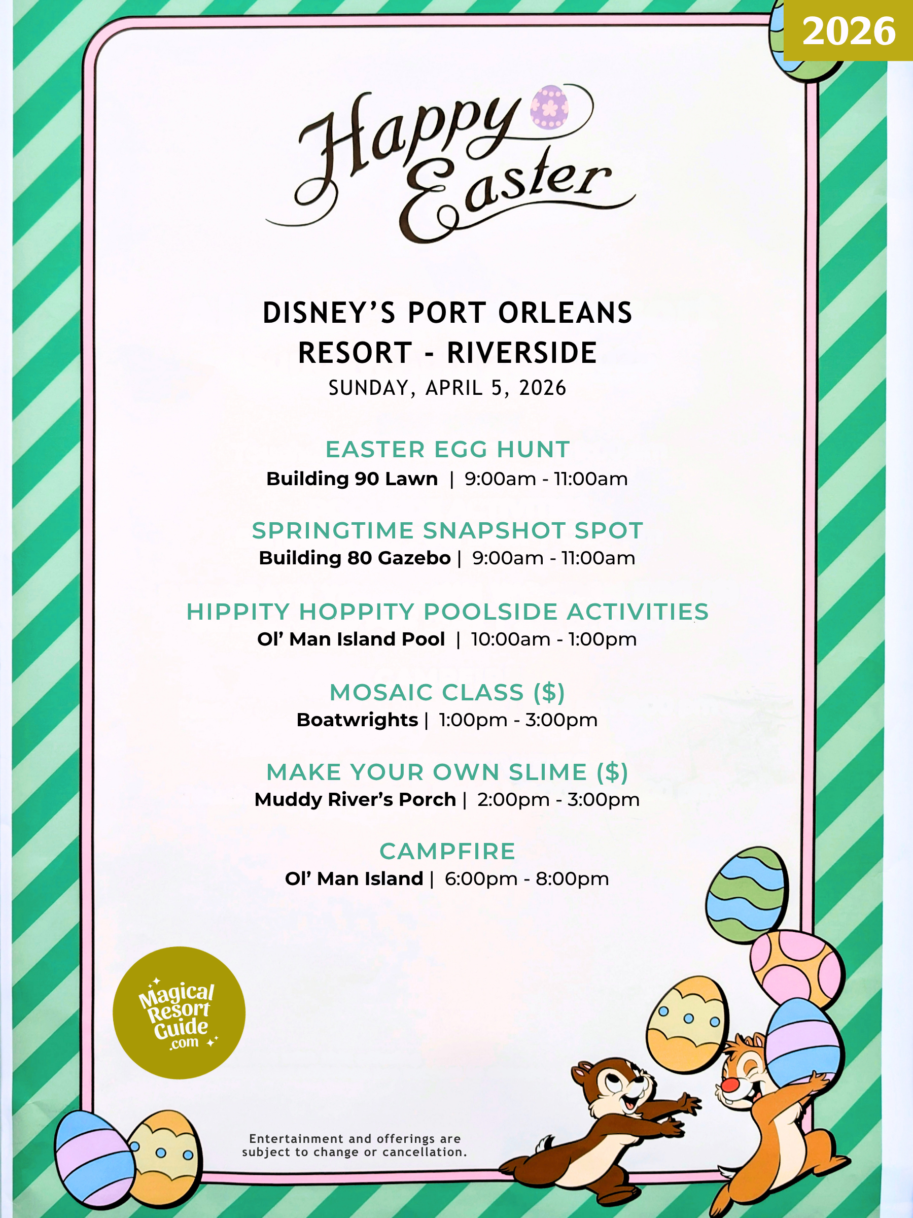 Disney's Port Orleans - Riverside Resort Holiday Activities Activity Calendar Easter 2026