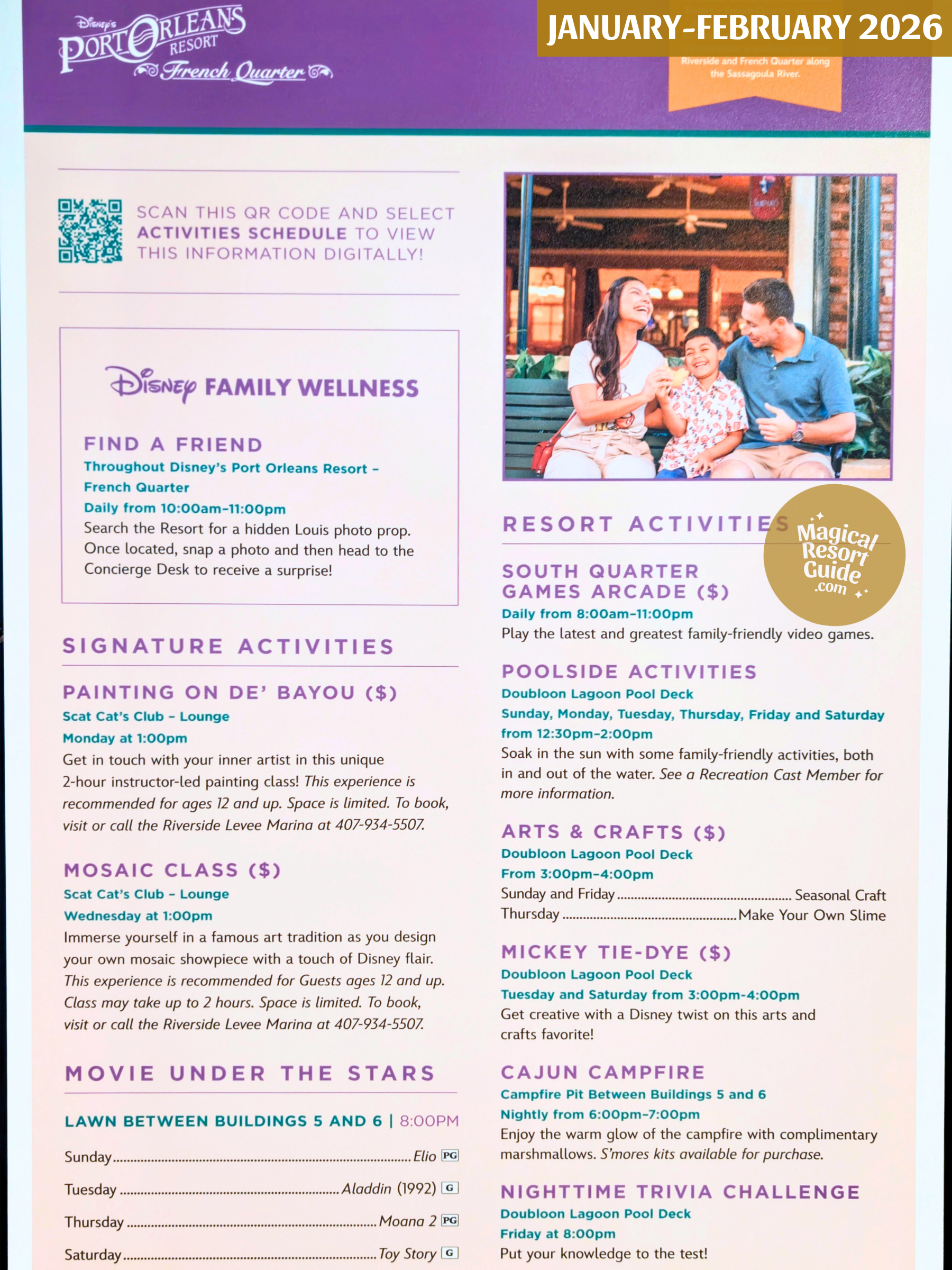 Disney's Port Orleans French Quarter Resort Activity Calendar Resort Activities January February 2026