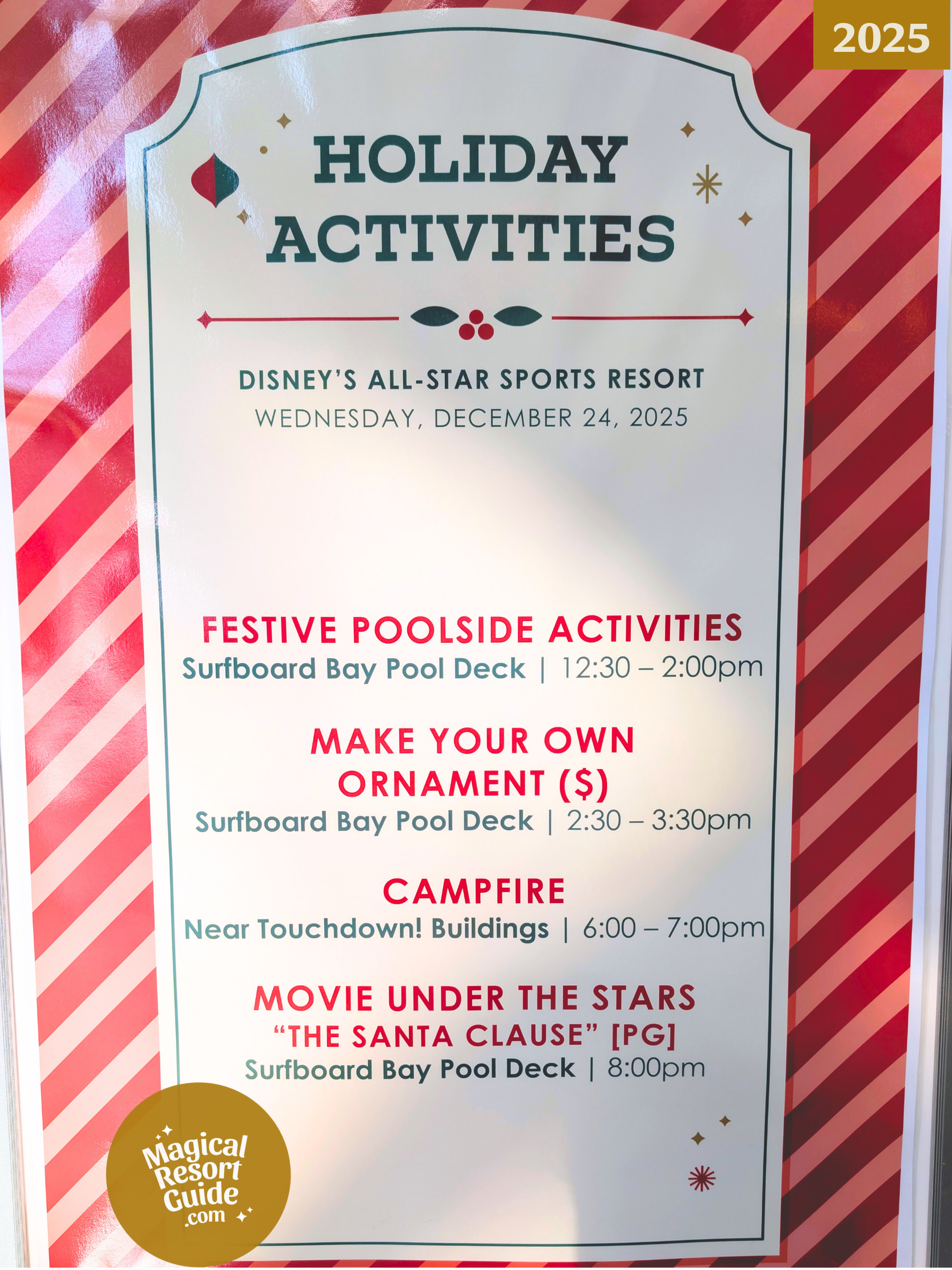 Disney's All-Star Sports Resort Christmas Activities Activity Calendar 2025