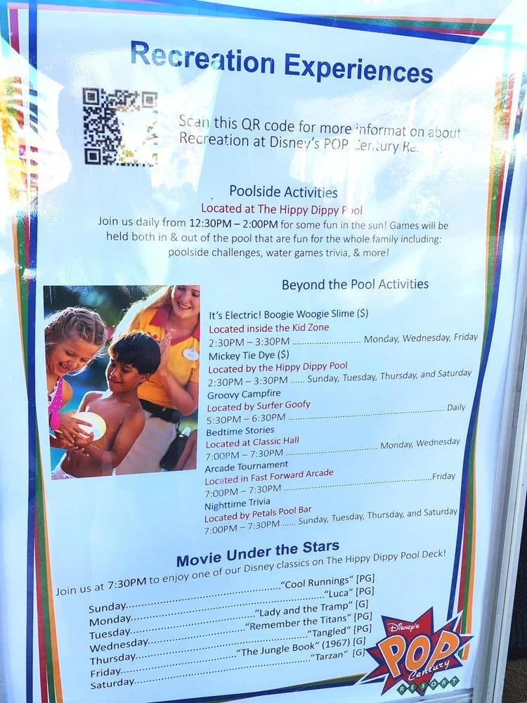 Disney's Pop Century Resort Activity Calendar Archive — Magical Resort