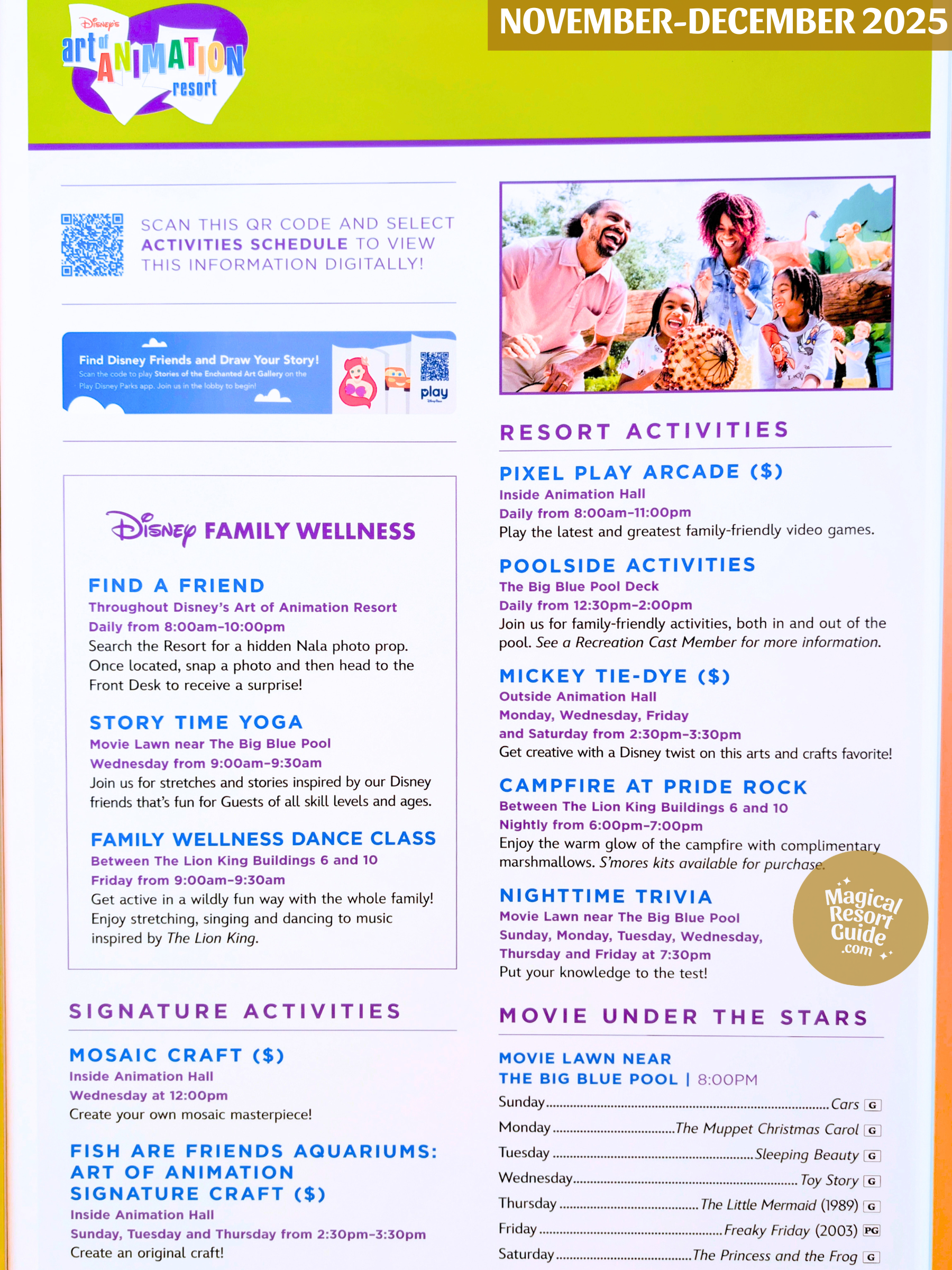 Disney's Art of Animation Resort Activity Calendar Recreation Activities November December 2025