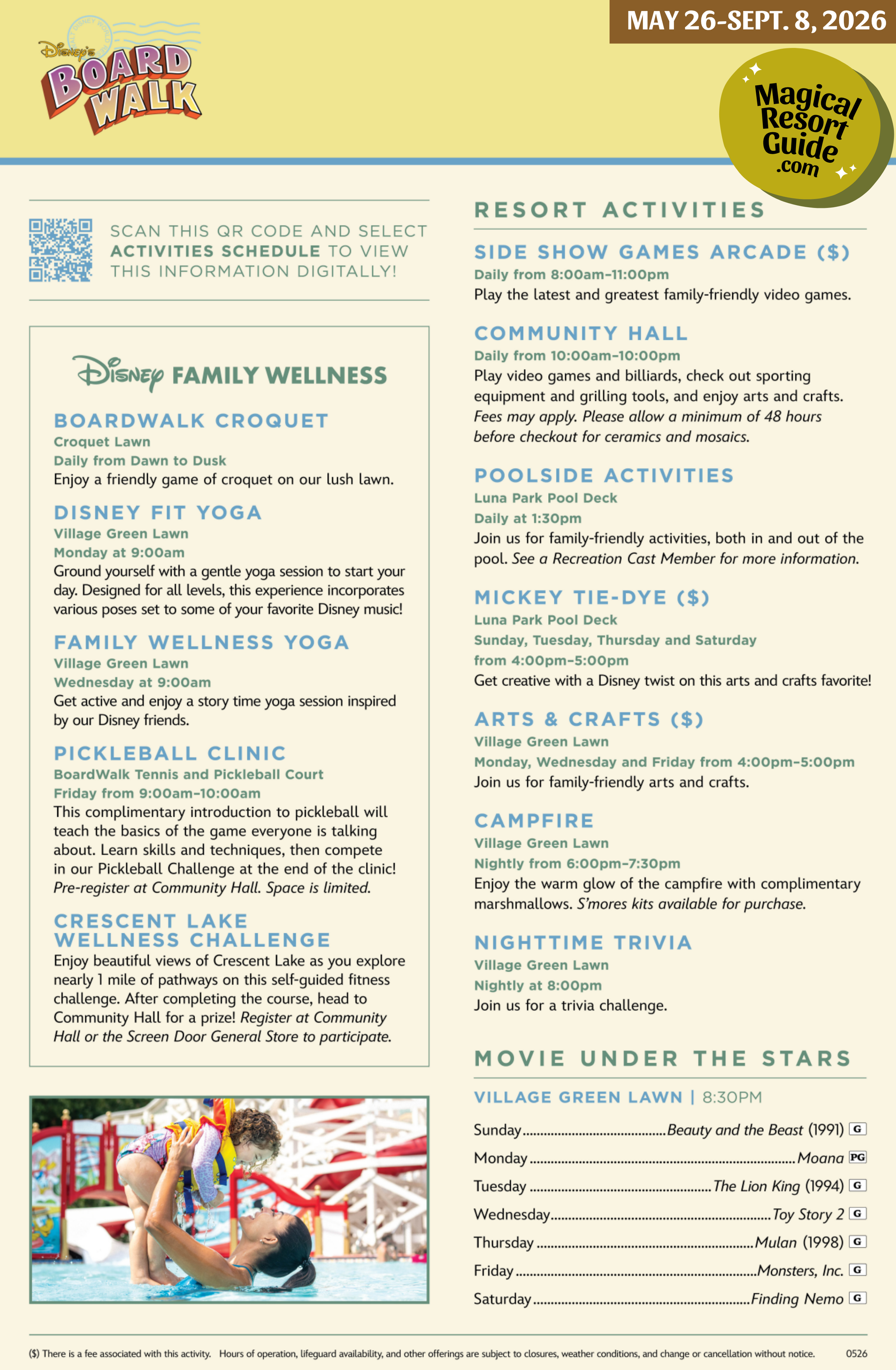 Disney's Boardwalk Inn Resort Activity Calendar Recreation Activities May June July August September 2026