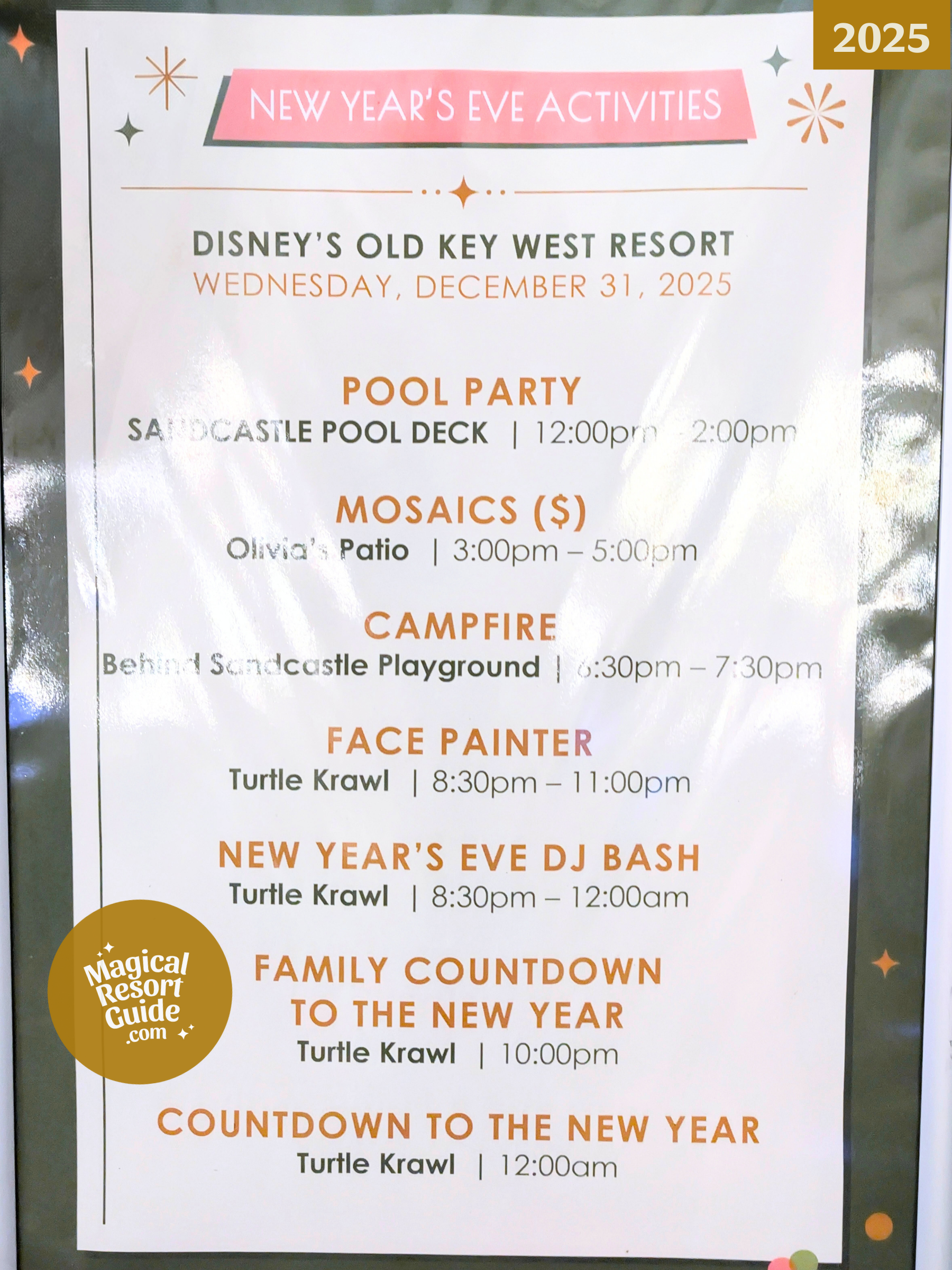 Disney's Old Key West Resort Holiday Activities Activity Calendar New Year's Eve NYE 2025