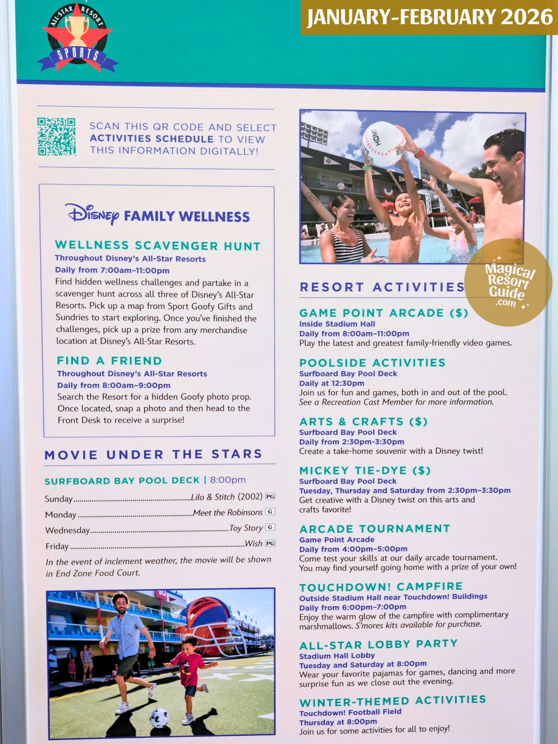 Disney's All-Star Sports Resort Activity Calendar Recreation Activities January February 2026