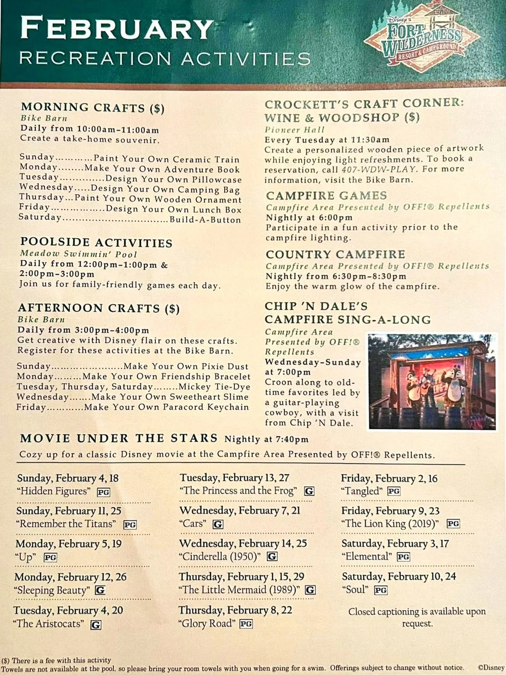 Disney's Fort Wilderness Resort Activity Calendar Archive — Magical Resort Guide