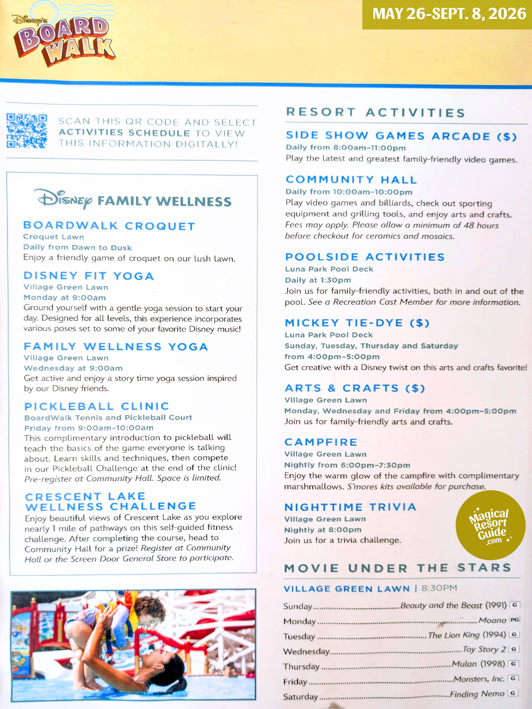 Disney's Boardwalk Inn Resort Activity Calendar Recreation Activities May June July August September 2026
