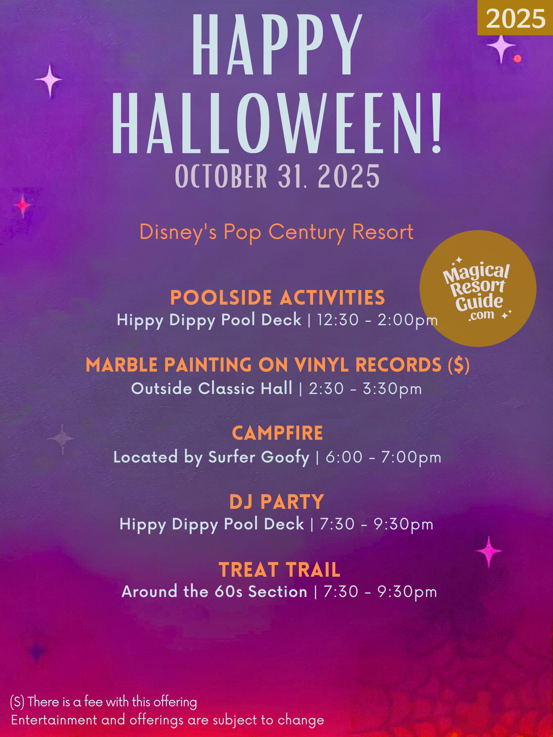 Disney's Pop Century Resort Holiday Activities Activity Calendar Halloween 2025