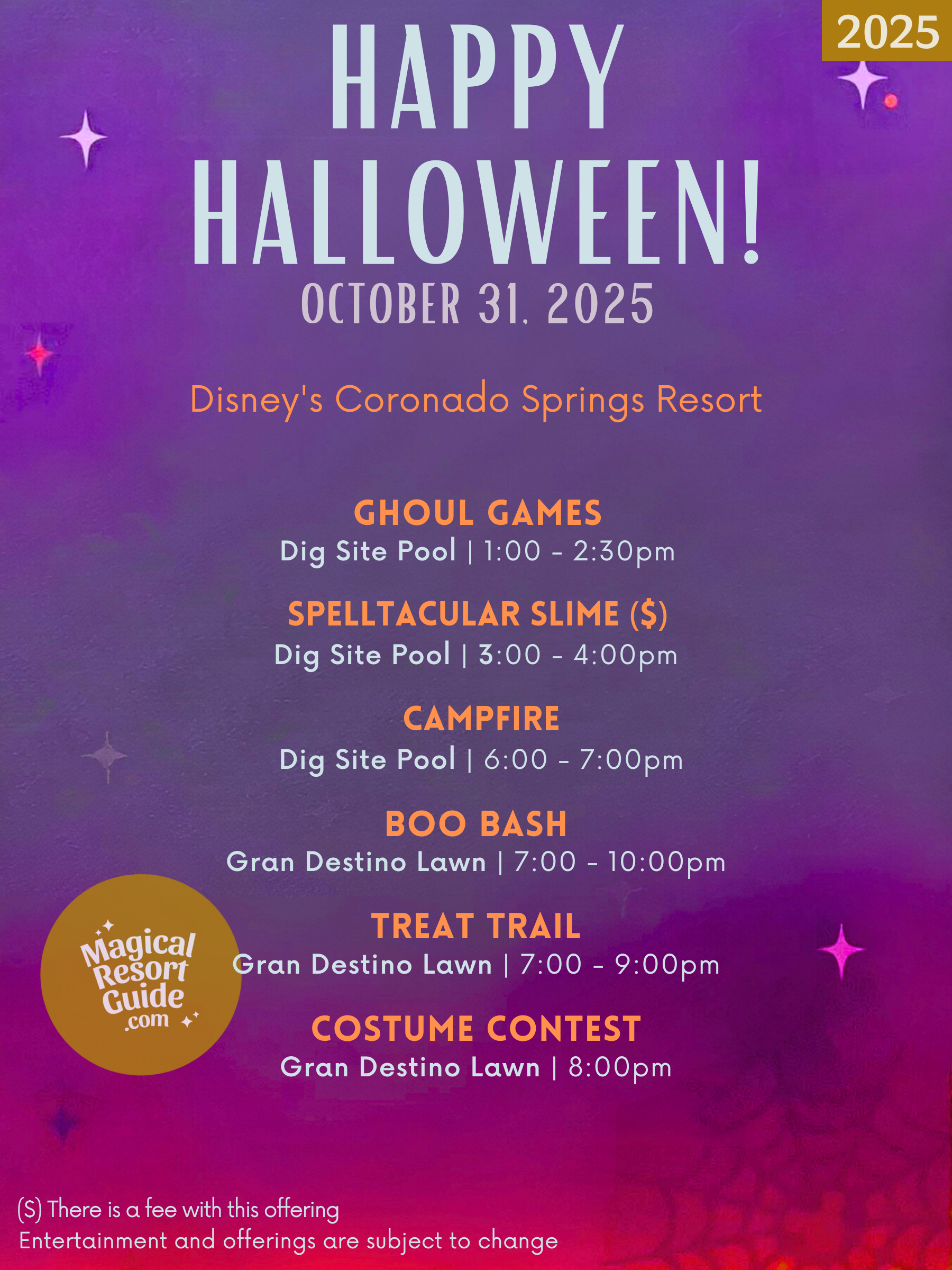 Disney's Coronado Springs Resort Activity Calendar Holiday Activities Halloween 2025