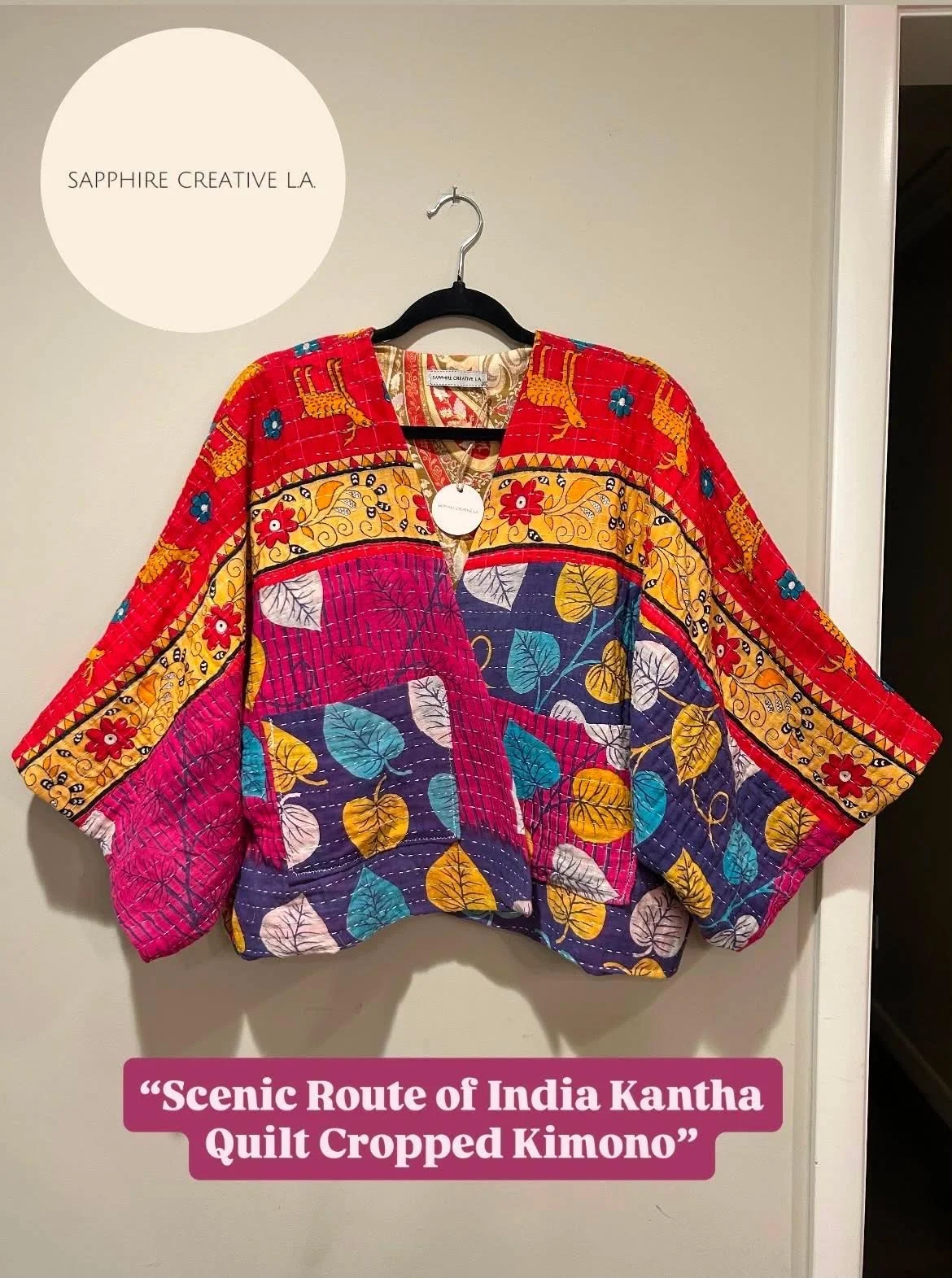 "Scenic Route of India Kantha Quilt Cropped Kimono" by Sapphire Shiohwan
