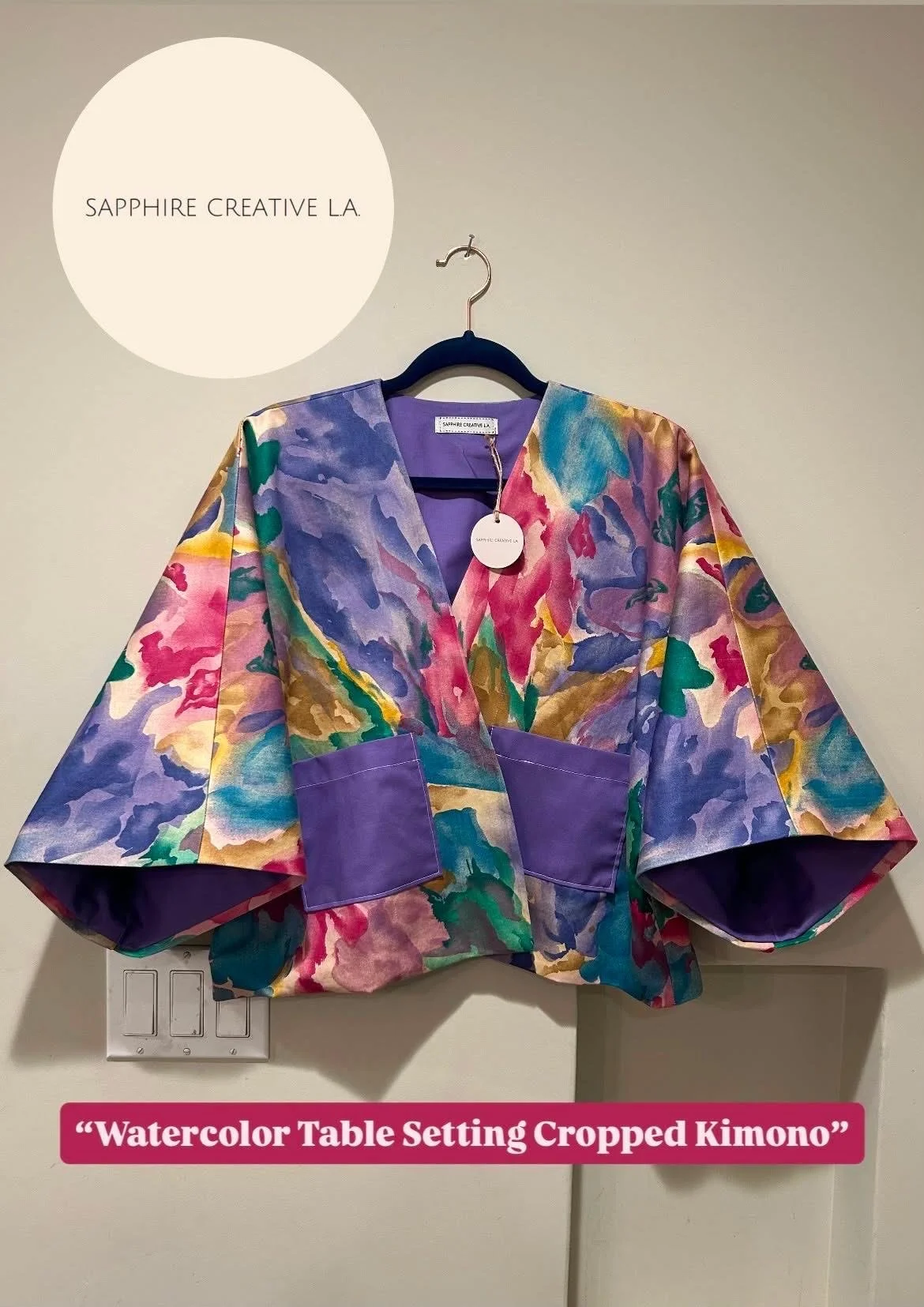"Watercolor Table Setting Cropped Kimono" by Sapphire Shiohwan