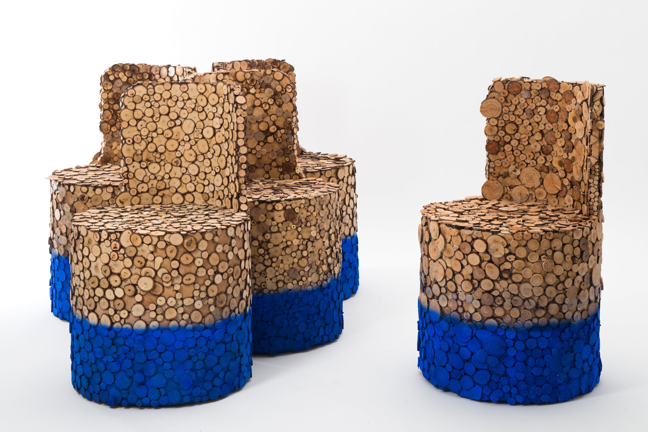 DEFORESTATION COLLECTION Deforestation Stool. Designed in 2013  Wood from assorted branches and Ultramarine blue pigment  Limited Edition of 8 + 1AP.  © David Elia